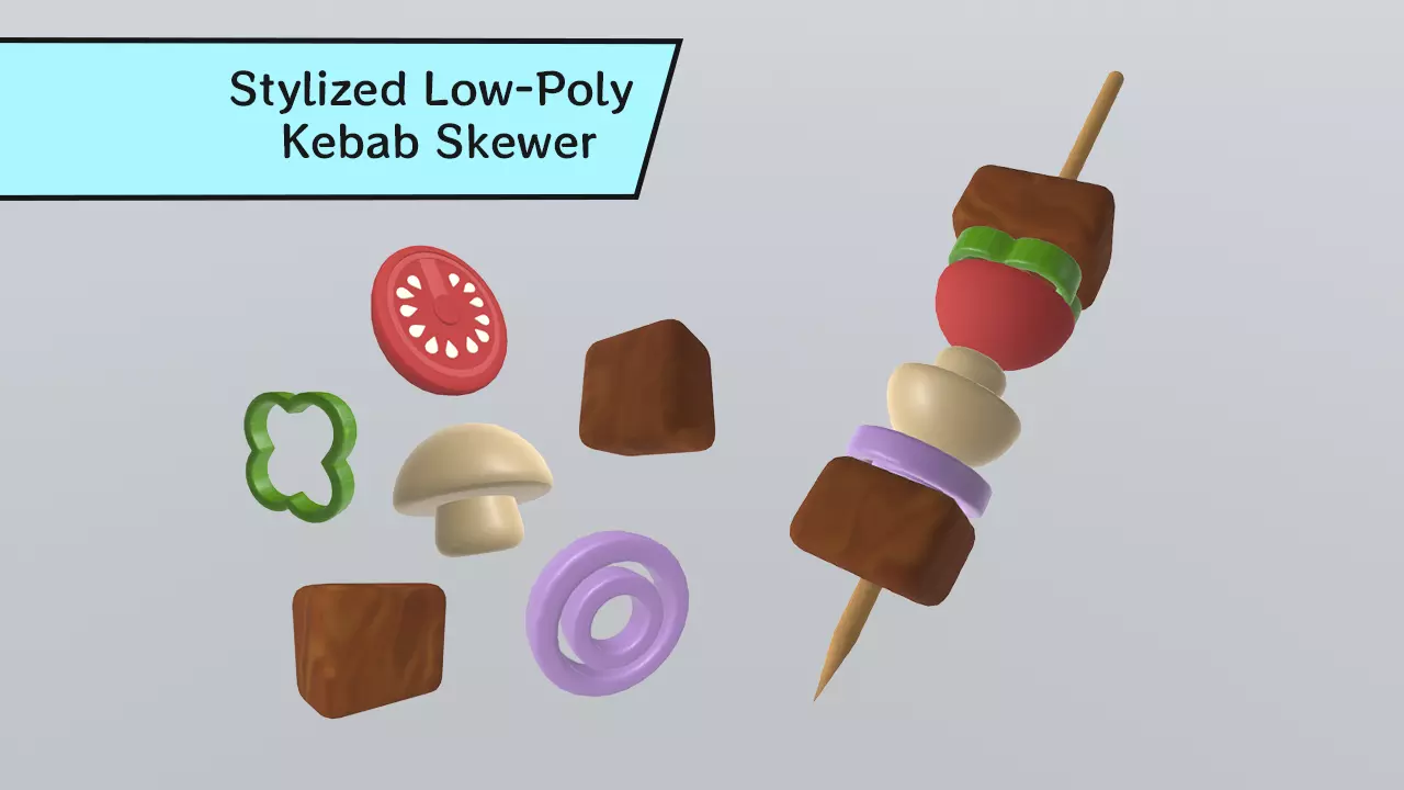 Stylized Low-Poly BBQ Kebab Skewer Low-poly 3D model