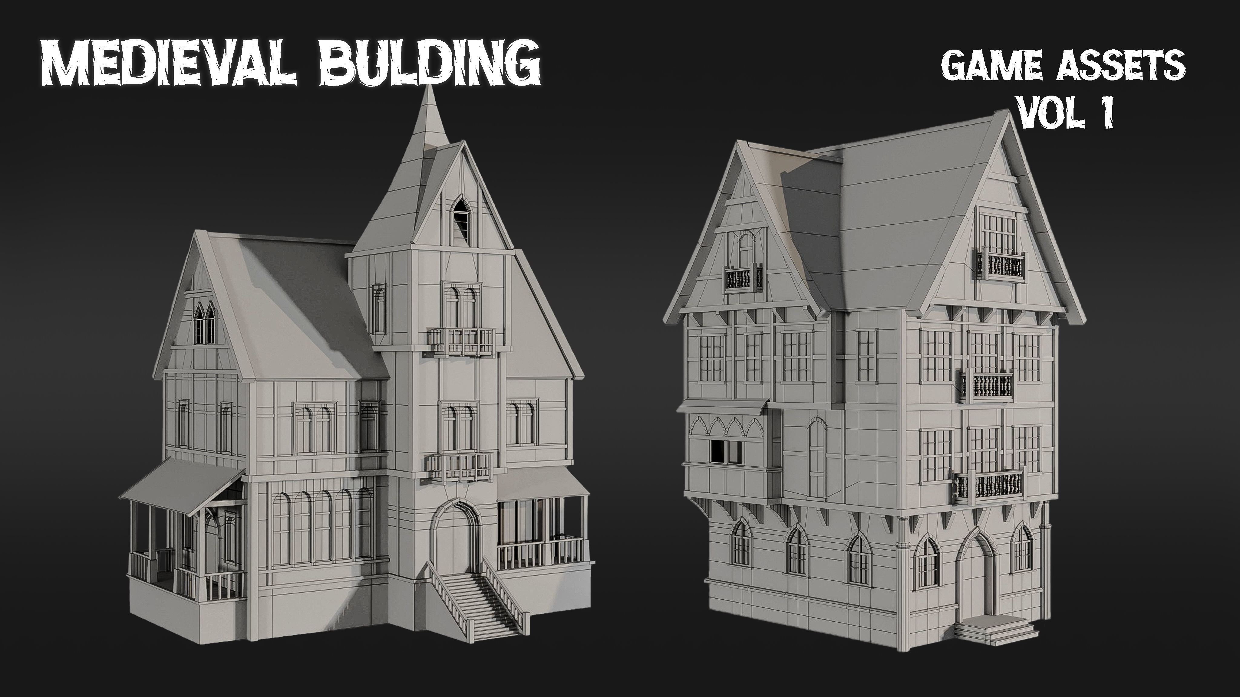 Medieval building  vol01 Low-poly 3D model_9