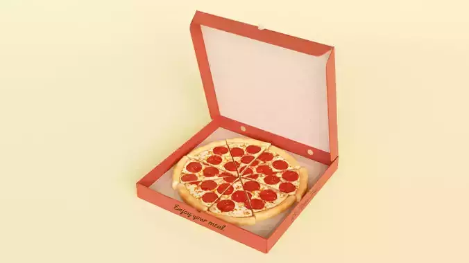 Pizza Pepperoni Slice in Box 001 3D model