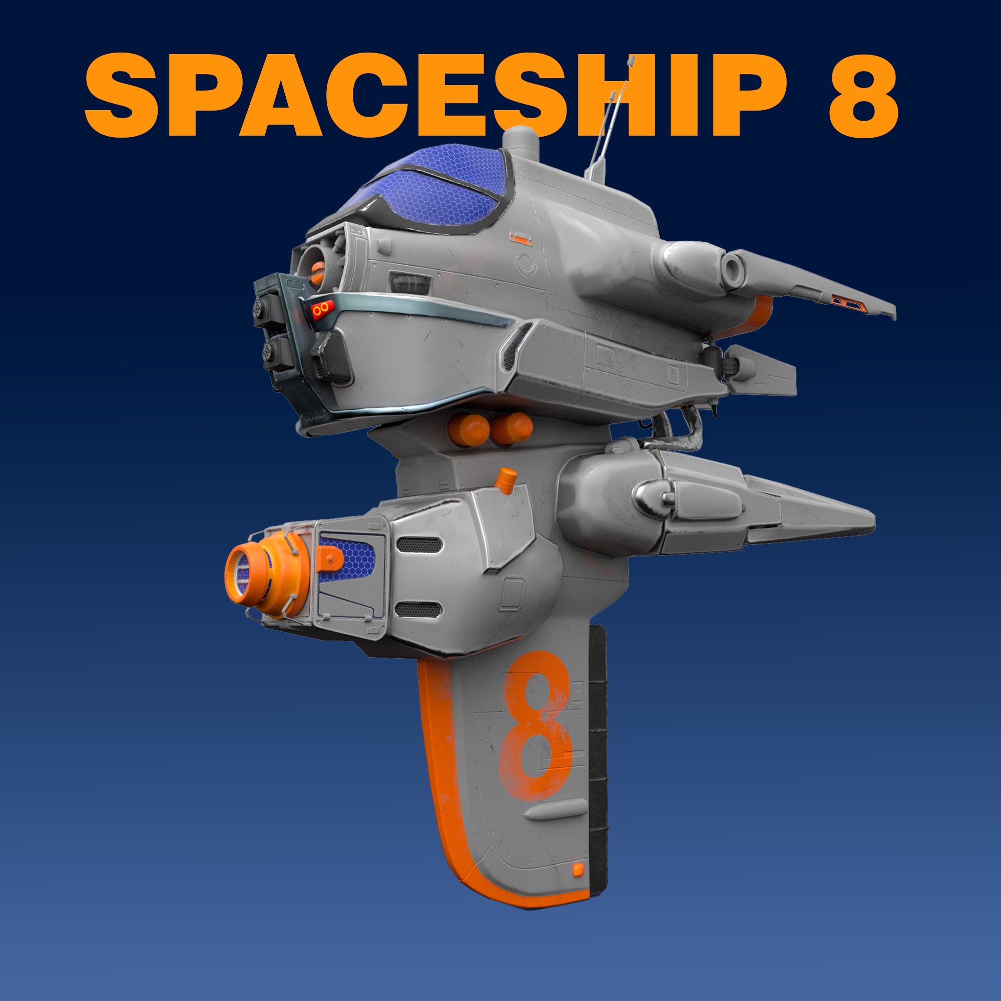 Spaceship 8 lowpoly 3D model for Game AR VR Low-poly 3D model_3