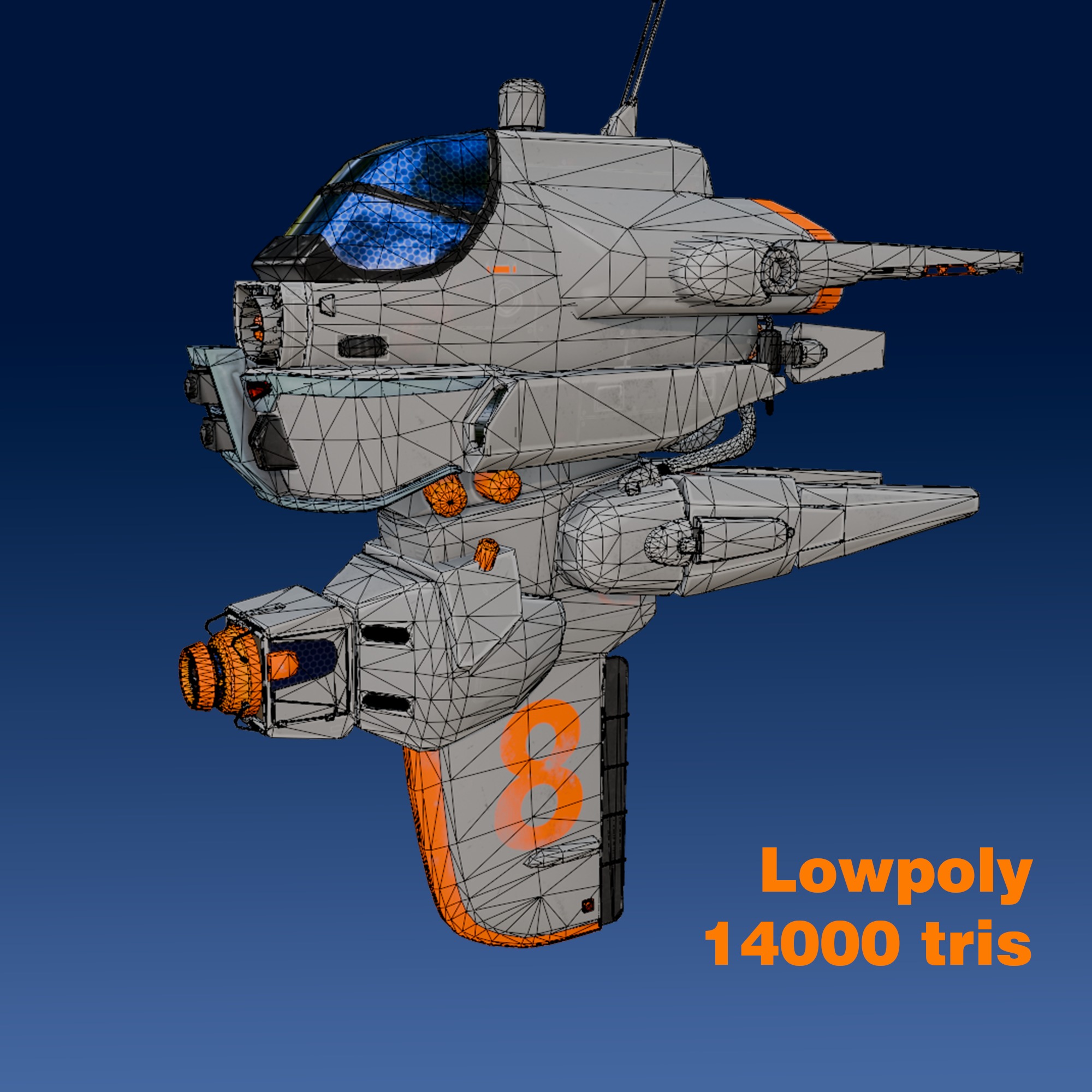 Spaceship 8 lowpoly 3D model for Game AR VR Low-poly 3D model_6
