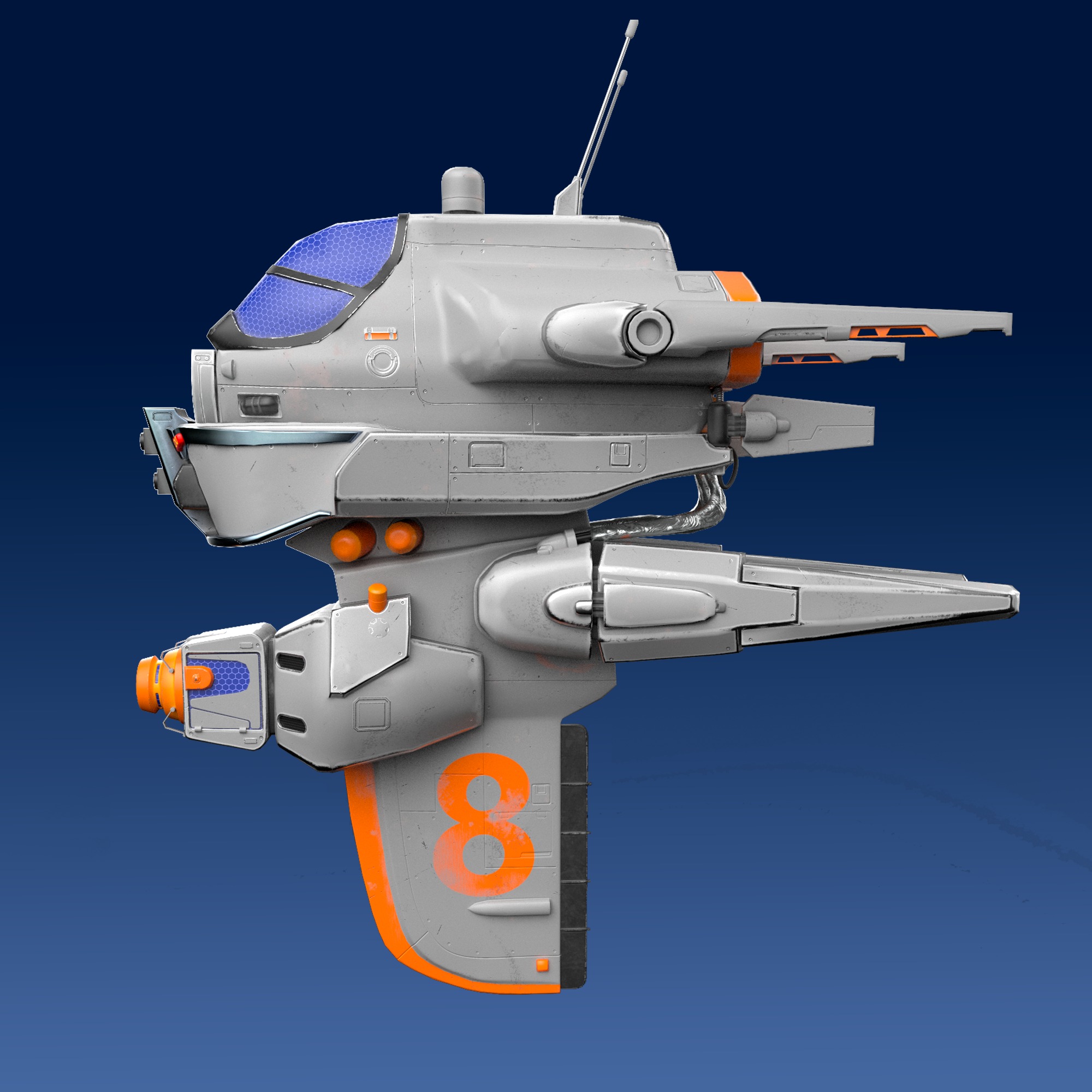 Spaceship 8 lowpoly 3D model for Game AR VR Low-poly 3D model_5