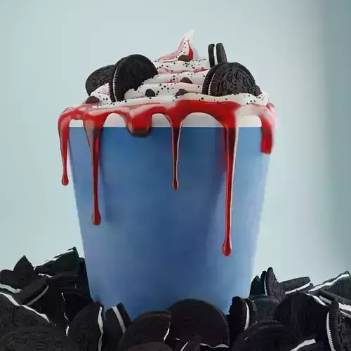 Delicious Ice Cream Bowl with Syrup and Oreo Topping 3D model