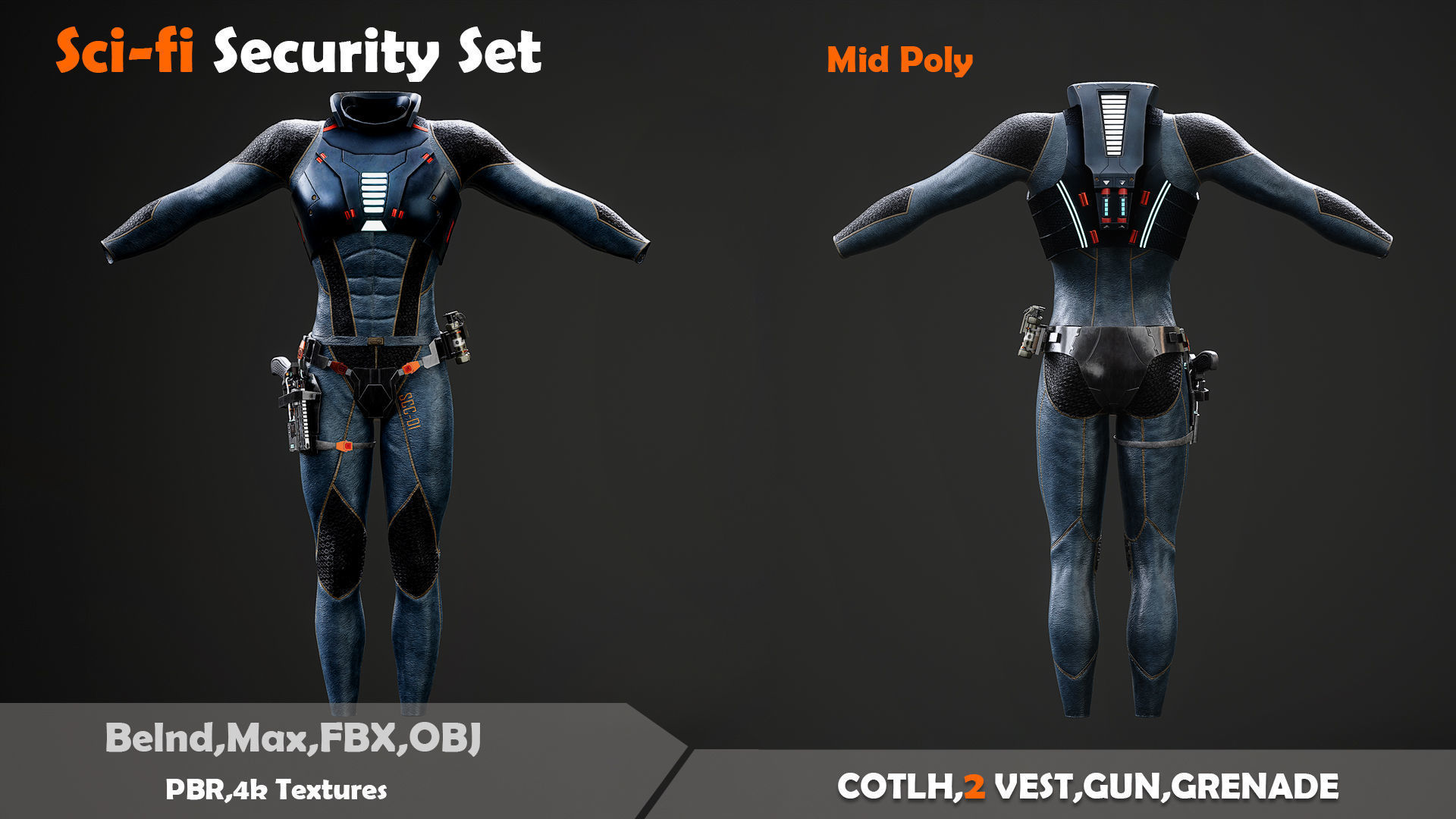 Scifi Security Set Low-poly 3D model_1