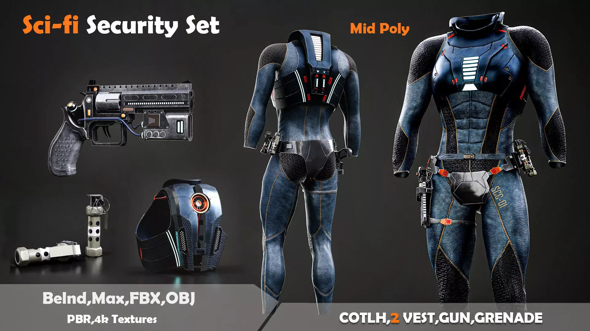 Scifi Security Set Low-poly 3D model_0
