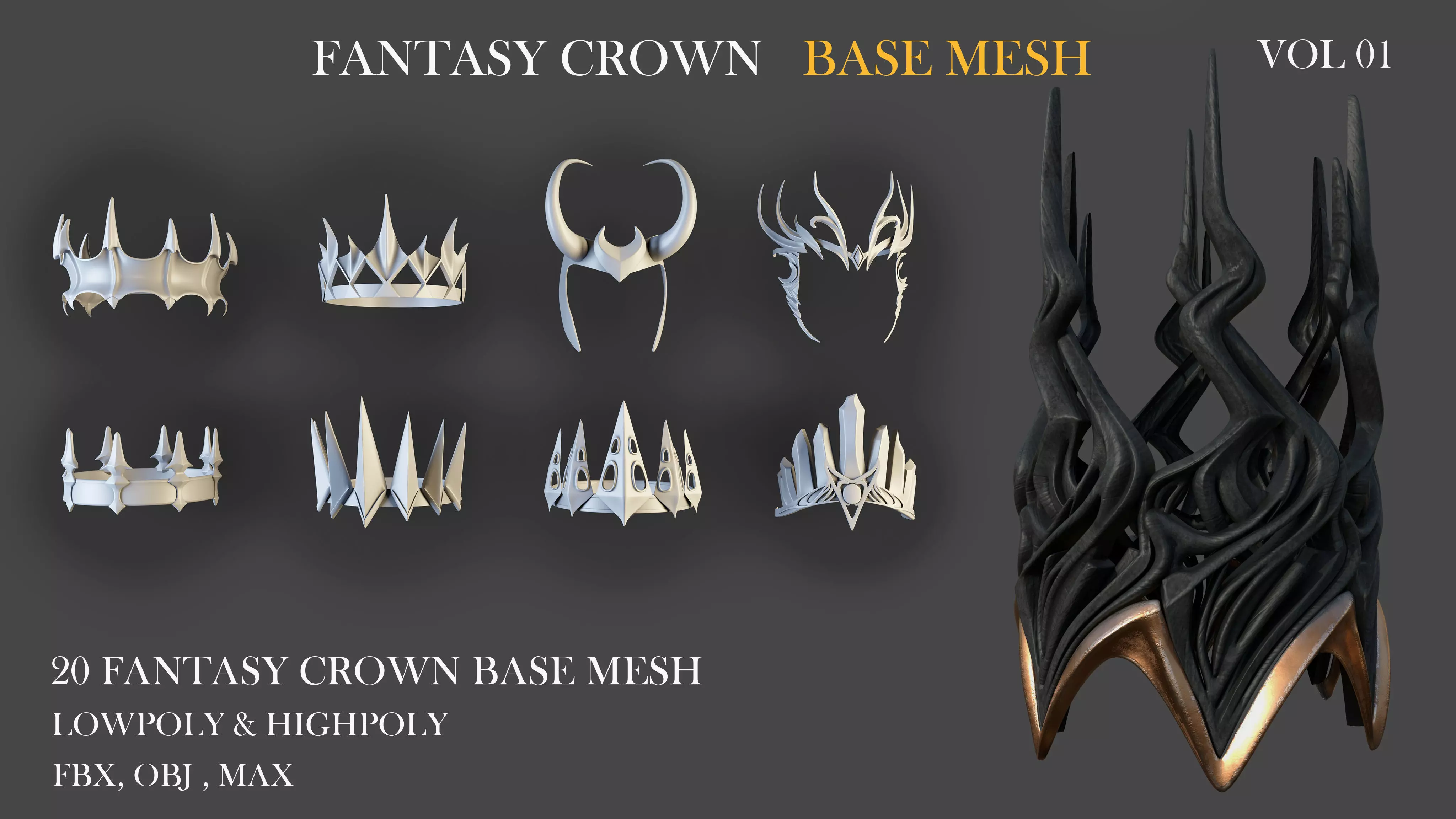 20 FANTASY CROWN BASE MESH  Low-poly 3D model_0