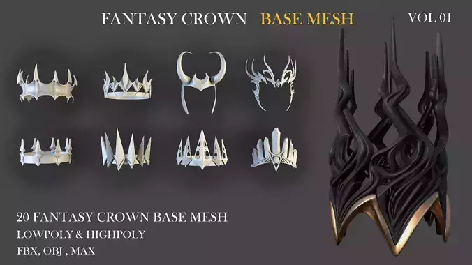 20 FANTASY CROWN BASE MESH  Low-poly 3D model