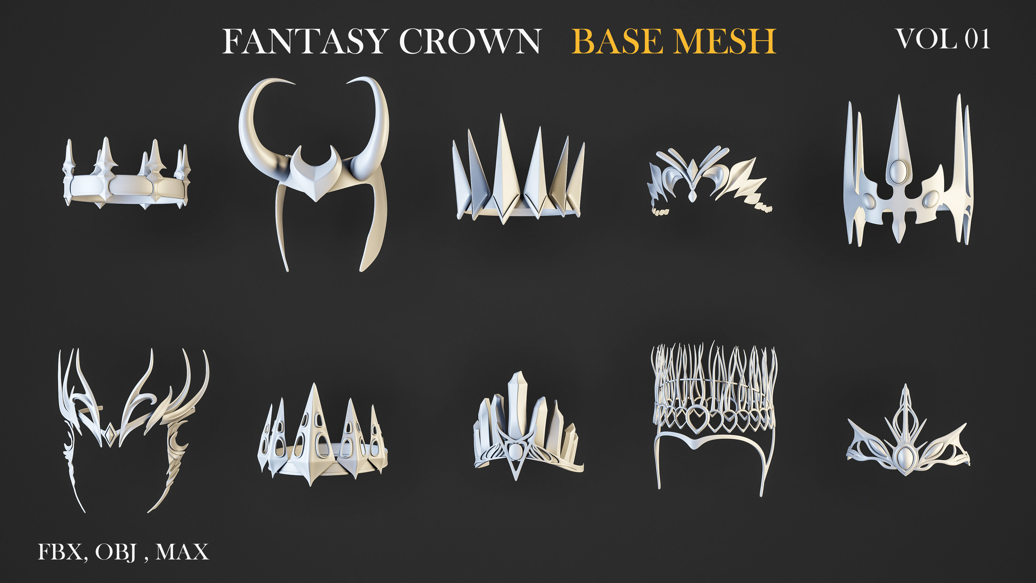 20 FANTASY CROWN BASE MESH  Low-poly 3D model_1