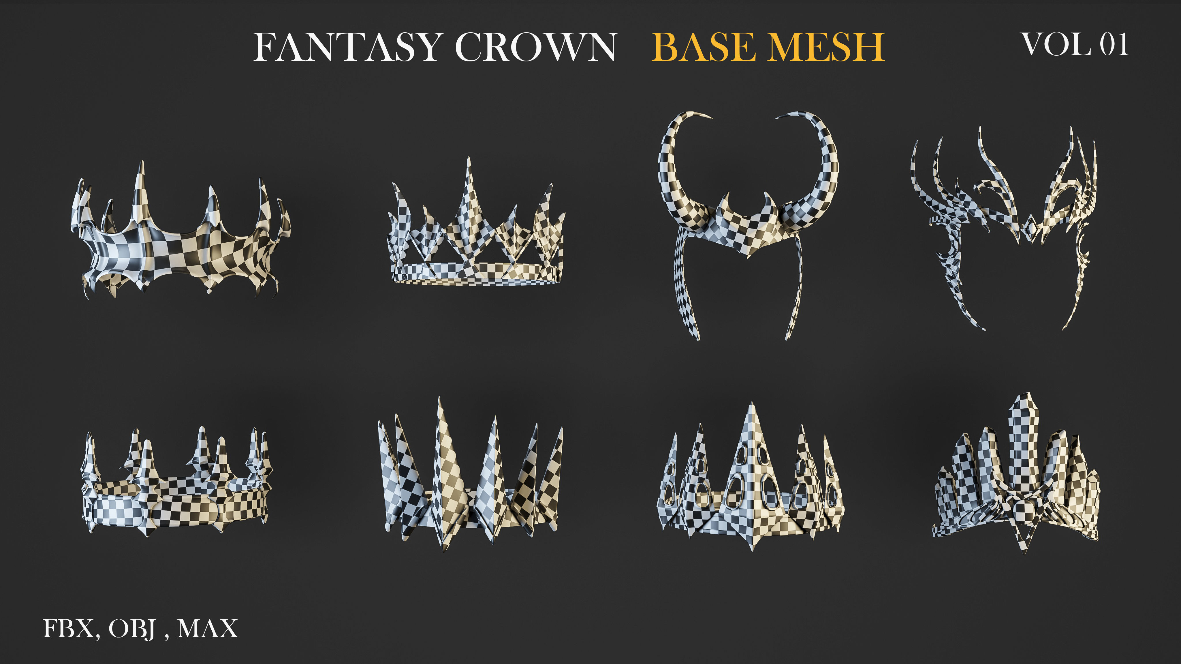 20 FANTASY CROWN BASE MESH  Low-poly 3D model_3