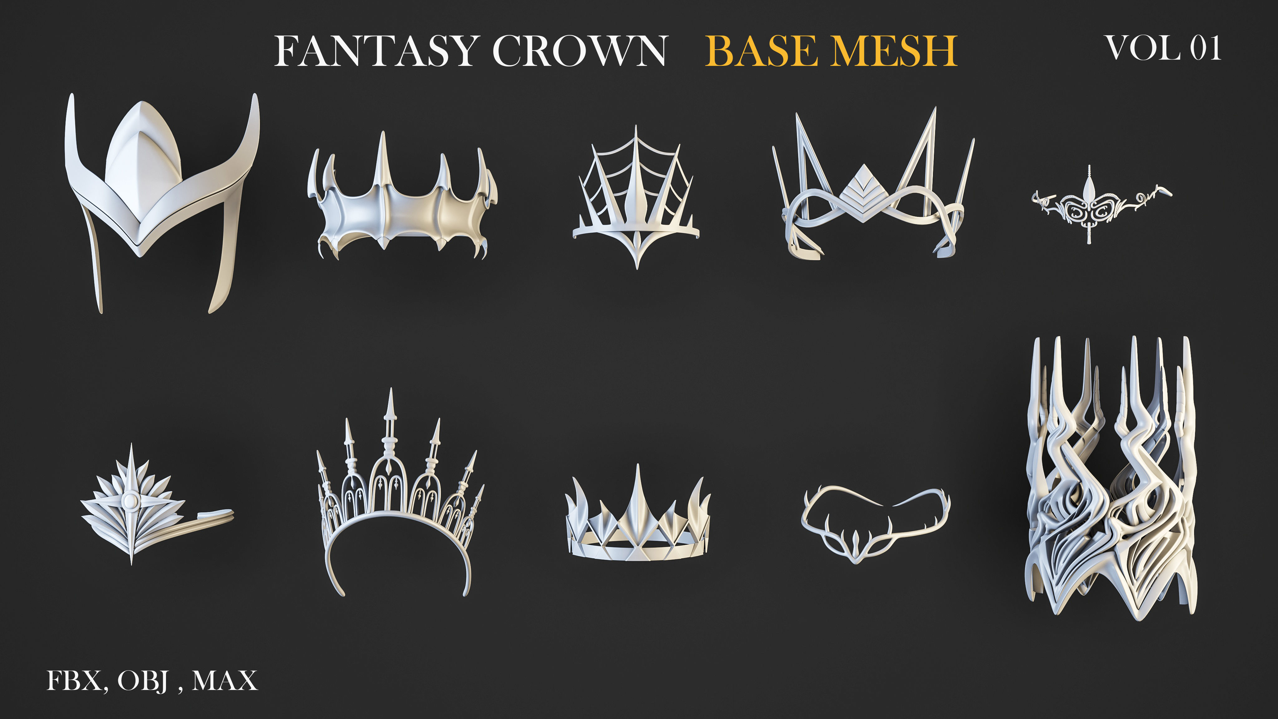 20 FANTASY CROWN BASE MESH  Low-poly 3D model_2