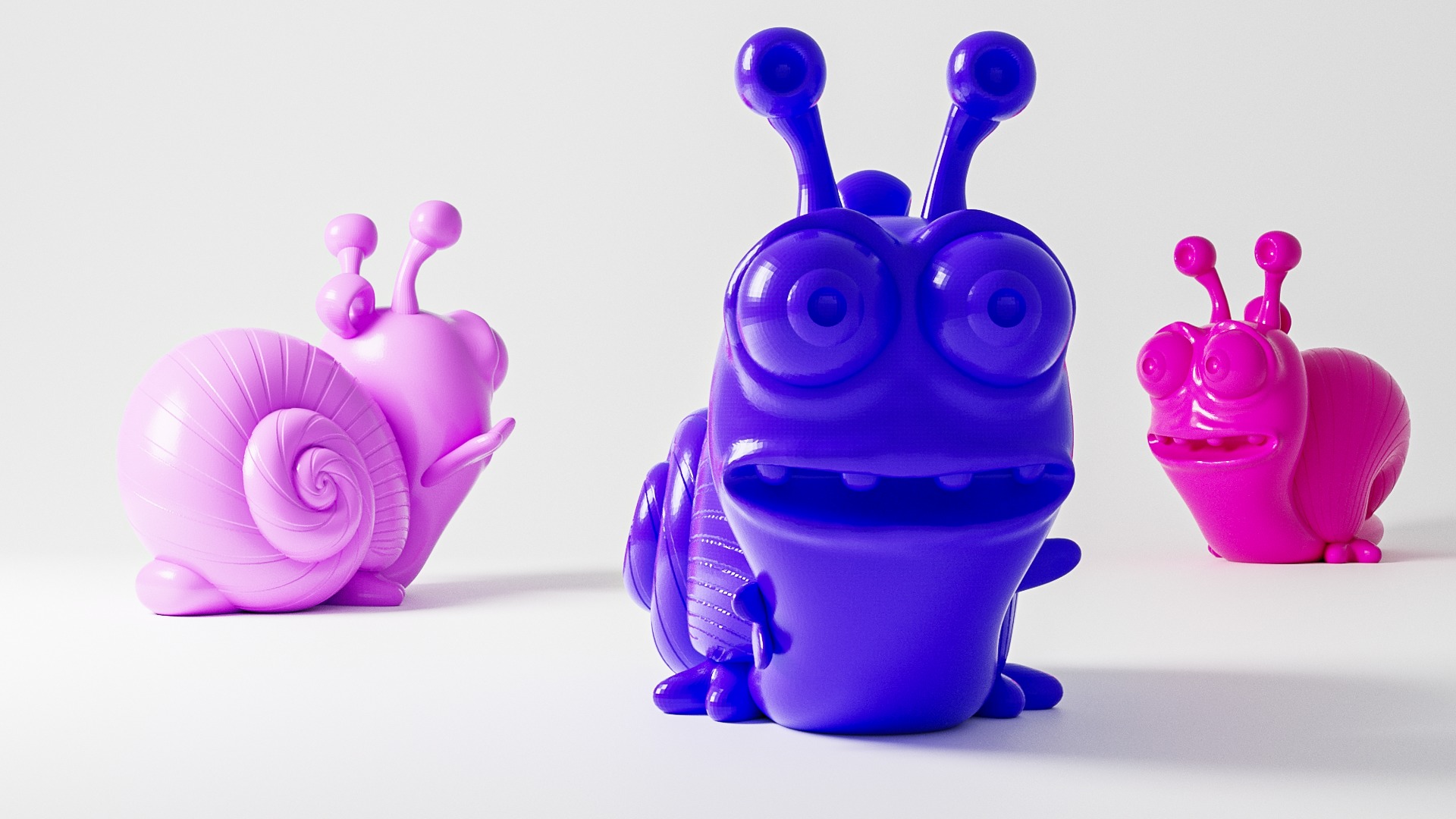 Charming Snail Trio 3D print model_4