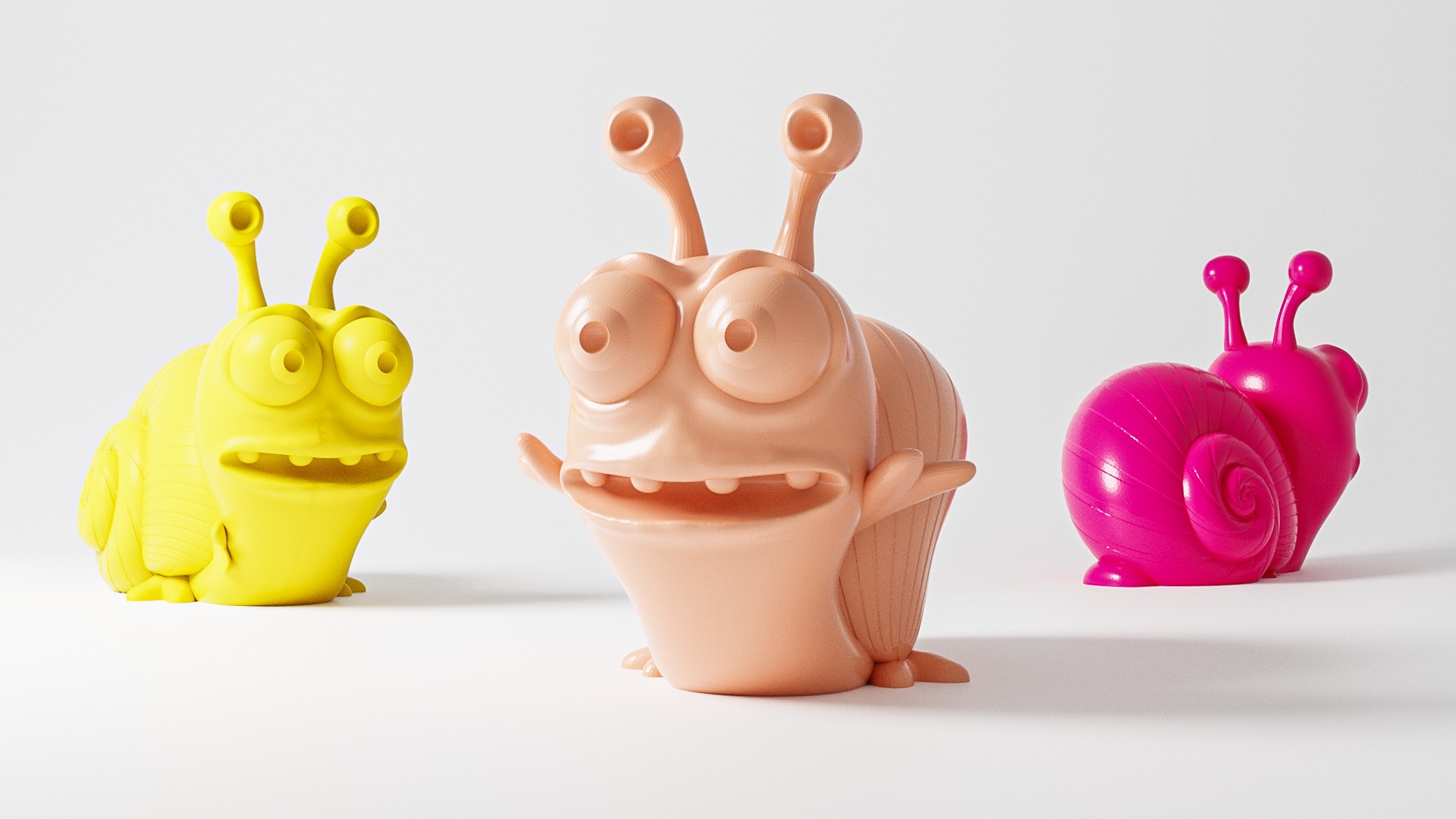 Charming Snail Trio 3D print model_2