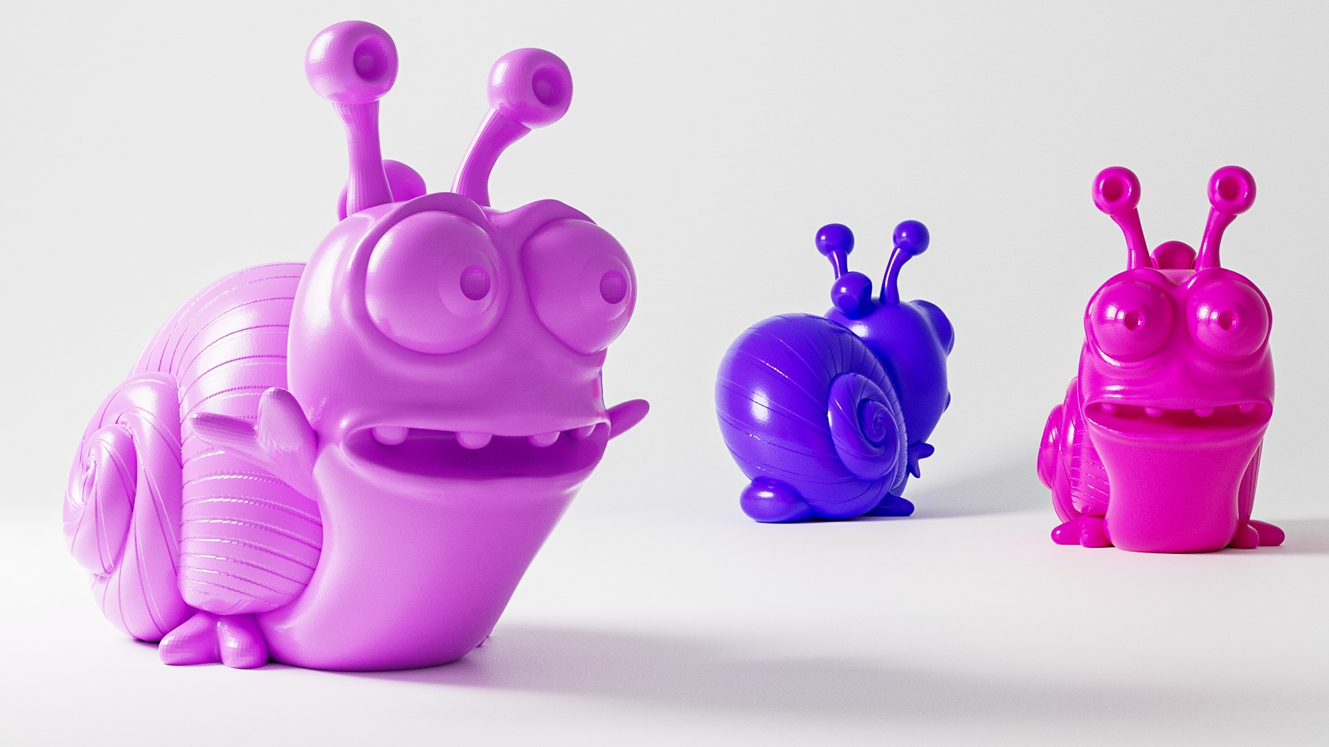 Charming Snail Trio 3D print model_1