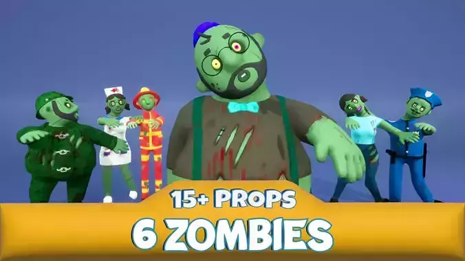 6 Toon Zombies Low-poly 3D model