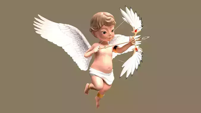 Cupid with bow and arrow Low-poly 3D model