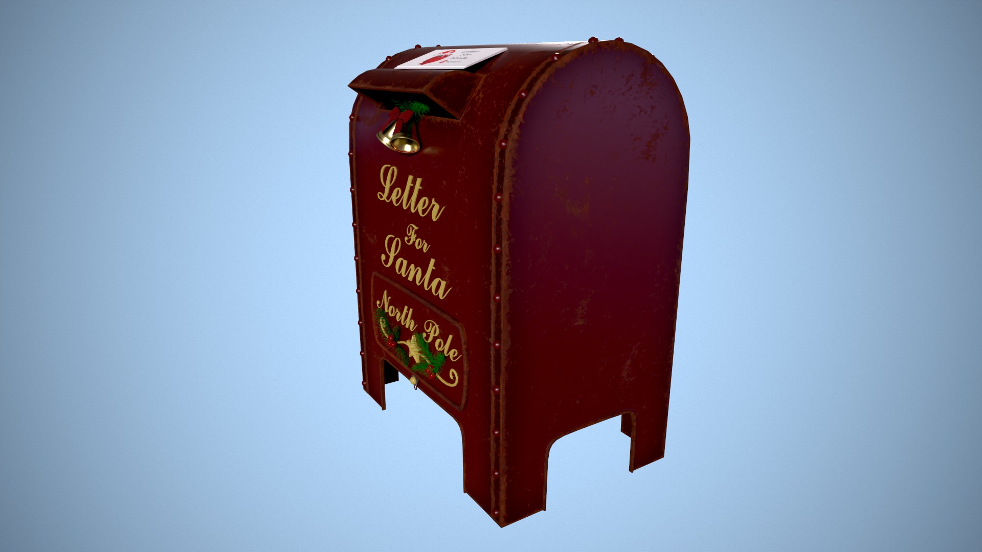 Christmas Mailbox Letters to Santa Post Box Low-poly 3D model_2