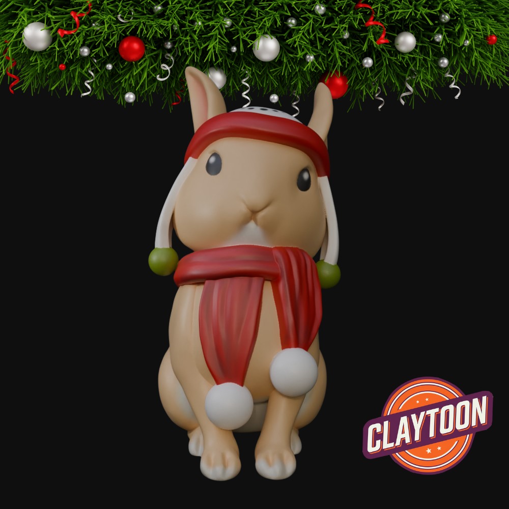  Christmas Scarf Bunny 3D print model_2