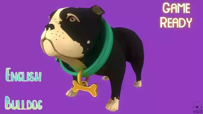 Stylized Black English Bulldog for Games and Animation