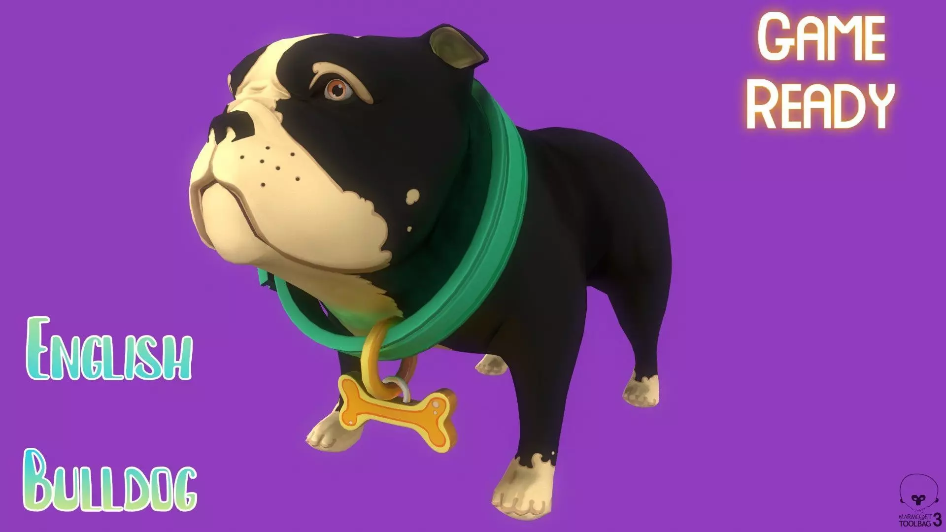 Stylized Black English Bulldog for Games and Animation Low-poly 3D model_0