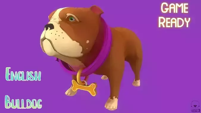 Stylized Brown English Bulldog for Games and Animation Low-poly 3D model