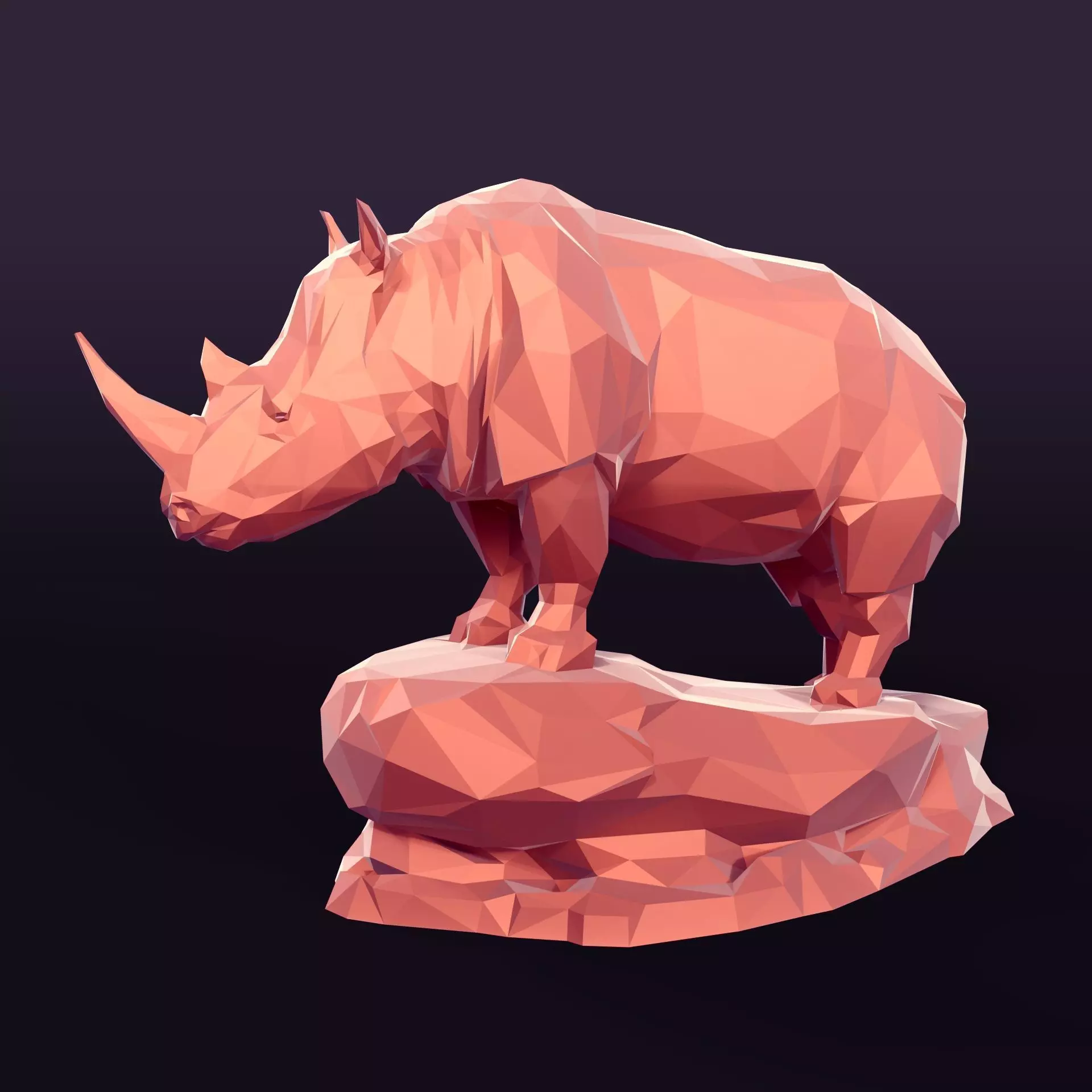 Lowpoly - Polygonal Rhinoceros - Rhino Figurine - Statue 3D print model