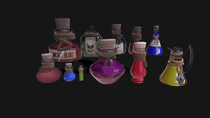 Pack Potions Low-poly 3D model 2