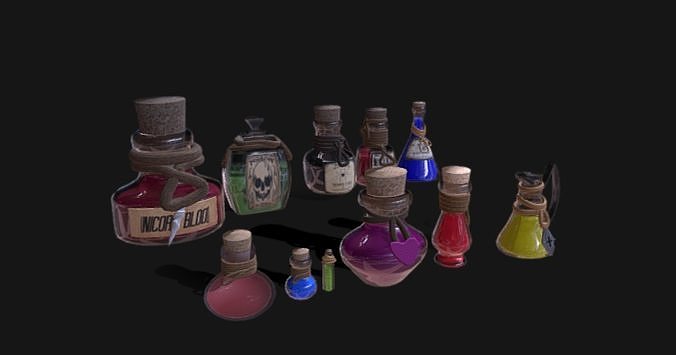 Pack Potions Low-poly 3D model 3