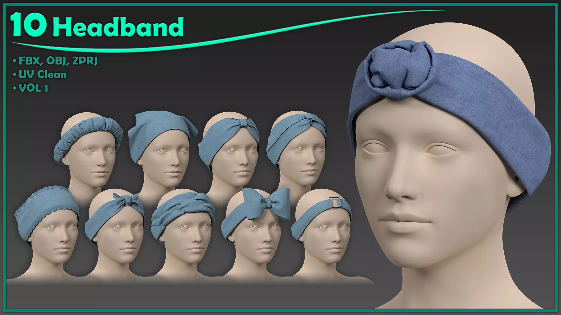 10 female headband Low-poly 3D model