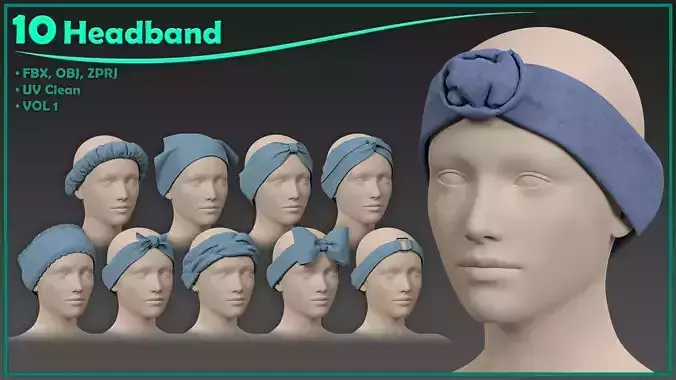 10 female headband Low-poly 3D model