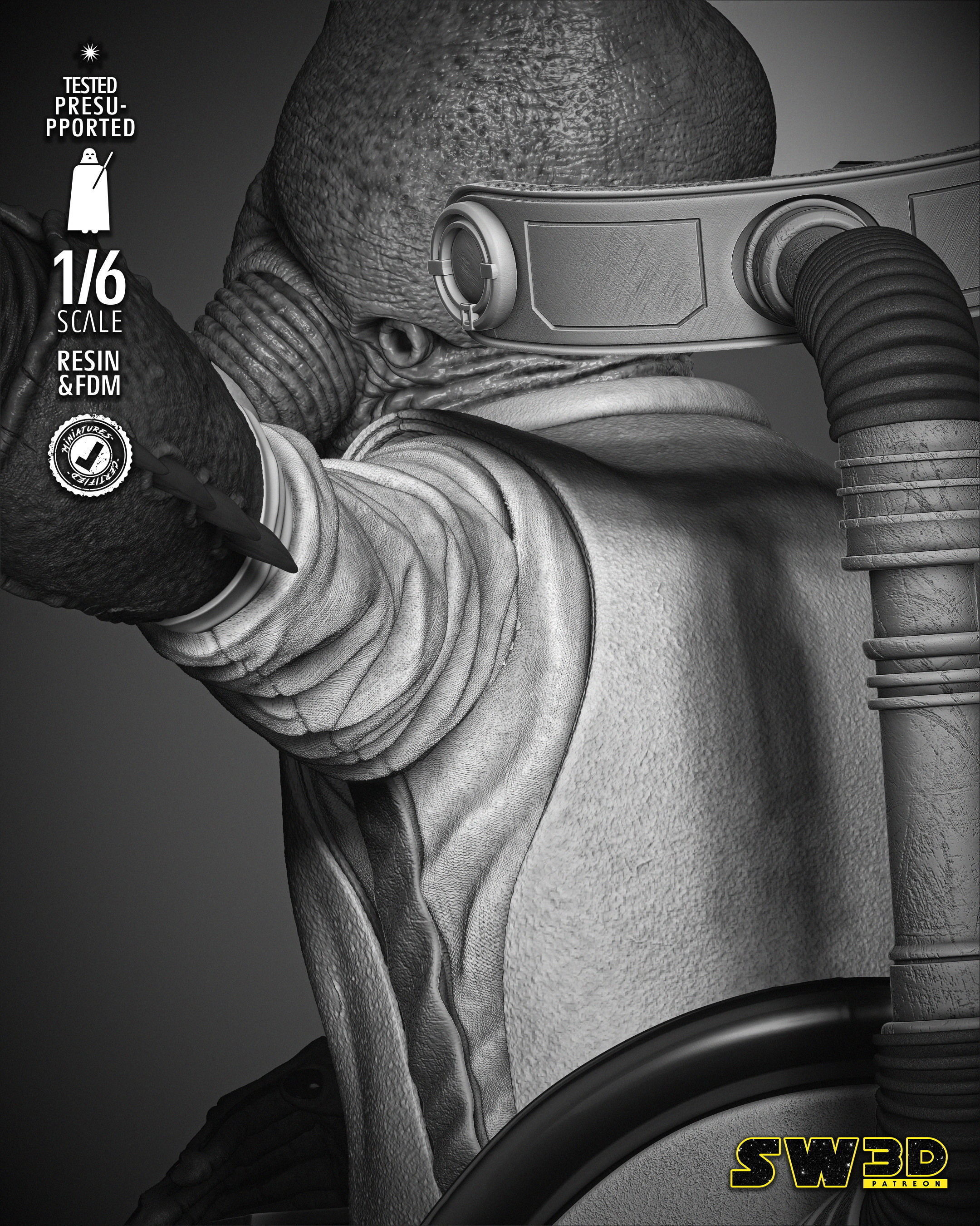 STAR WARS Ackbar Admiral Sculpture 3D print model_22