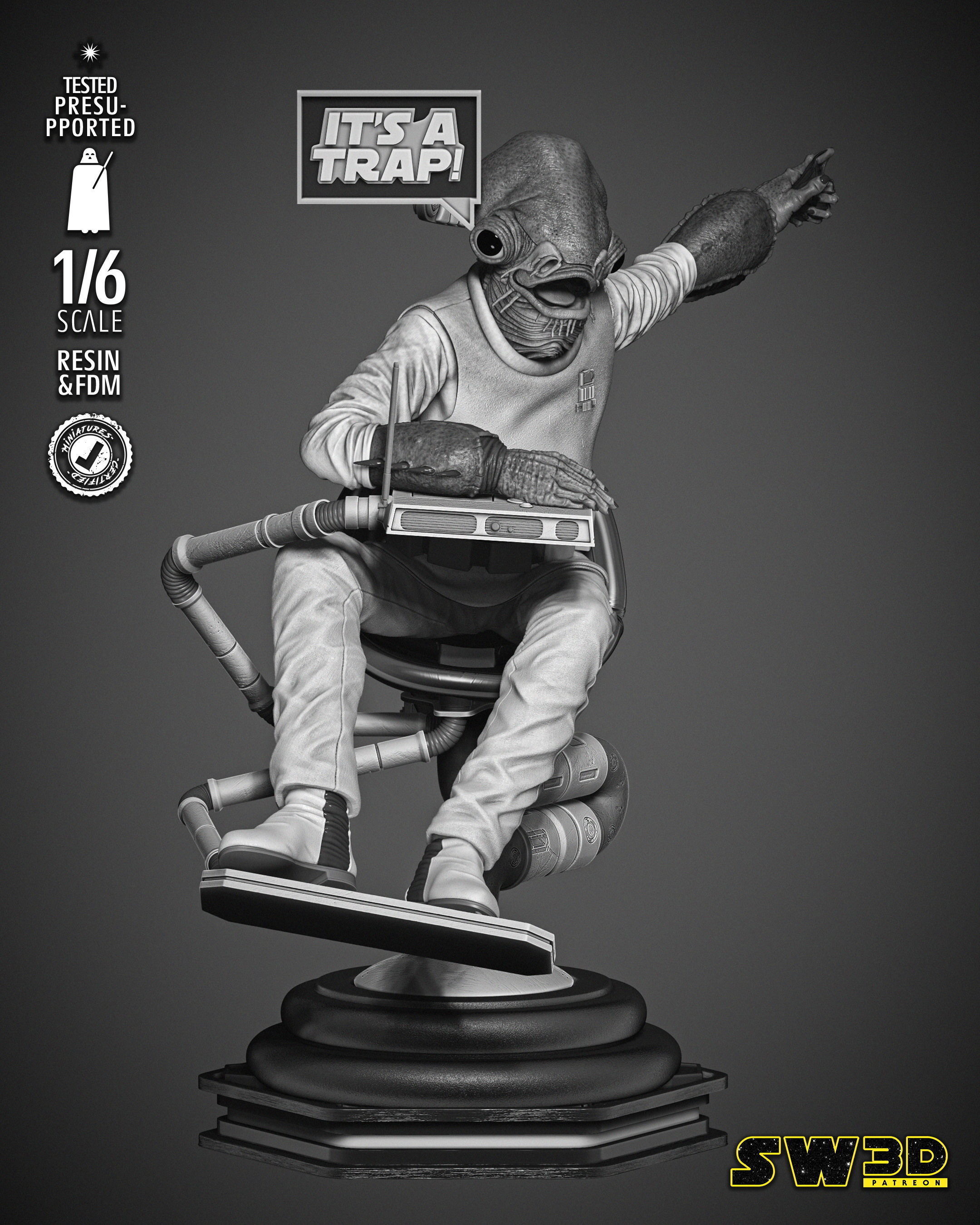 STAR WARS Ackbar Admiral Sculpture 3D print model_4