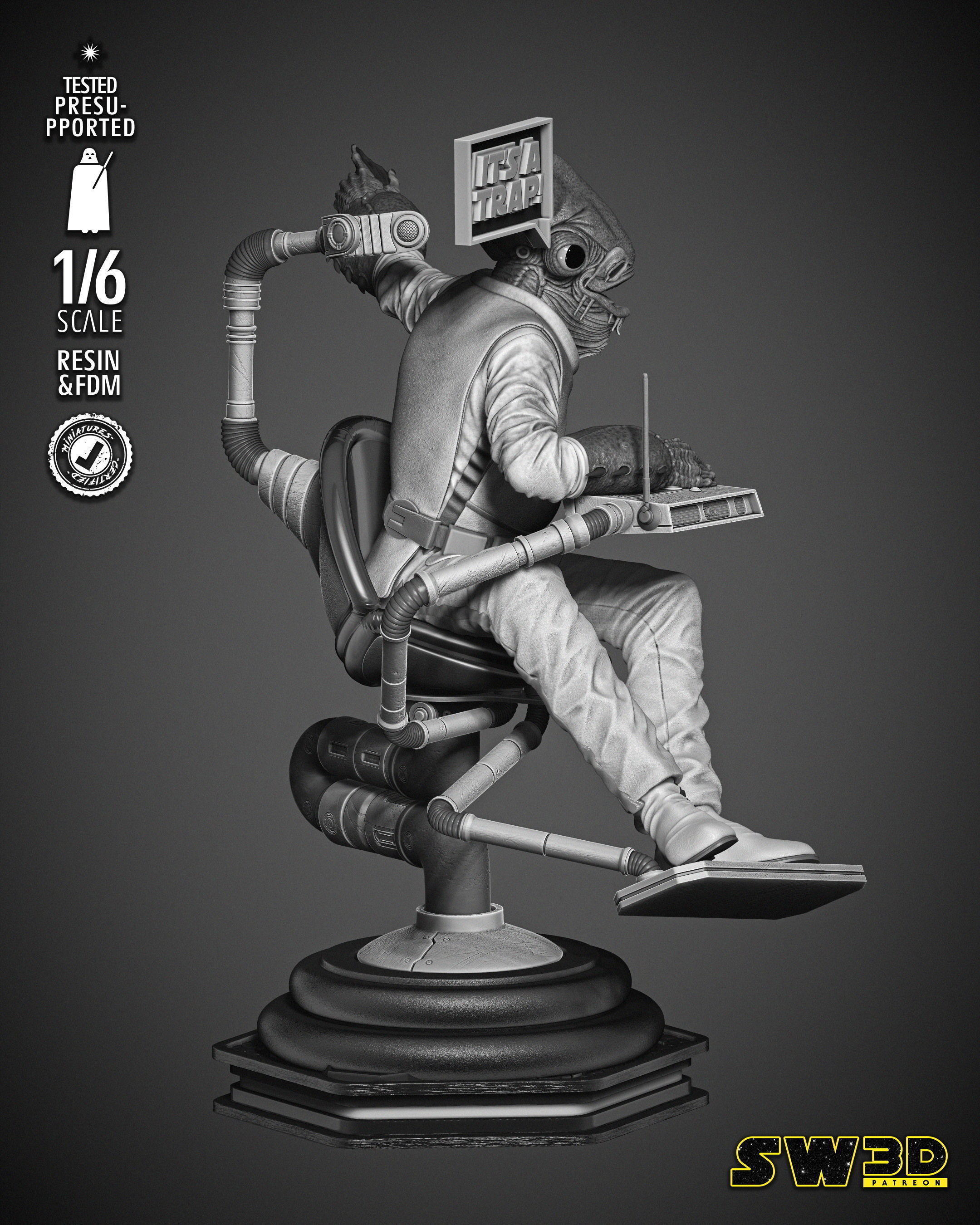 STAR WARS Ackbar Admiral Sculpture 3D print model_8