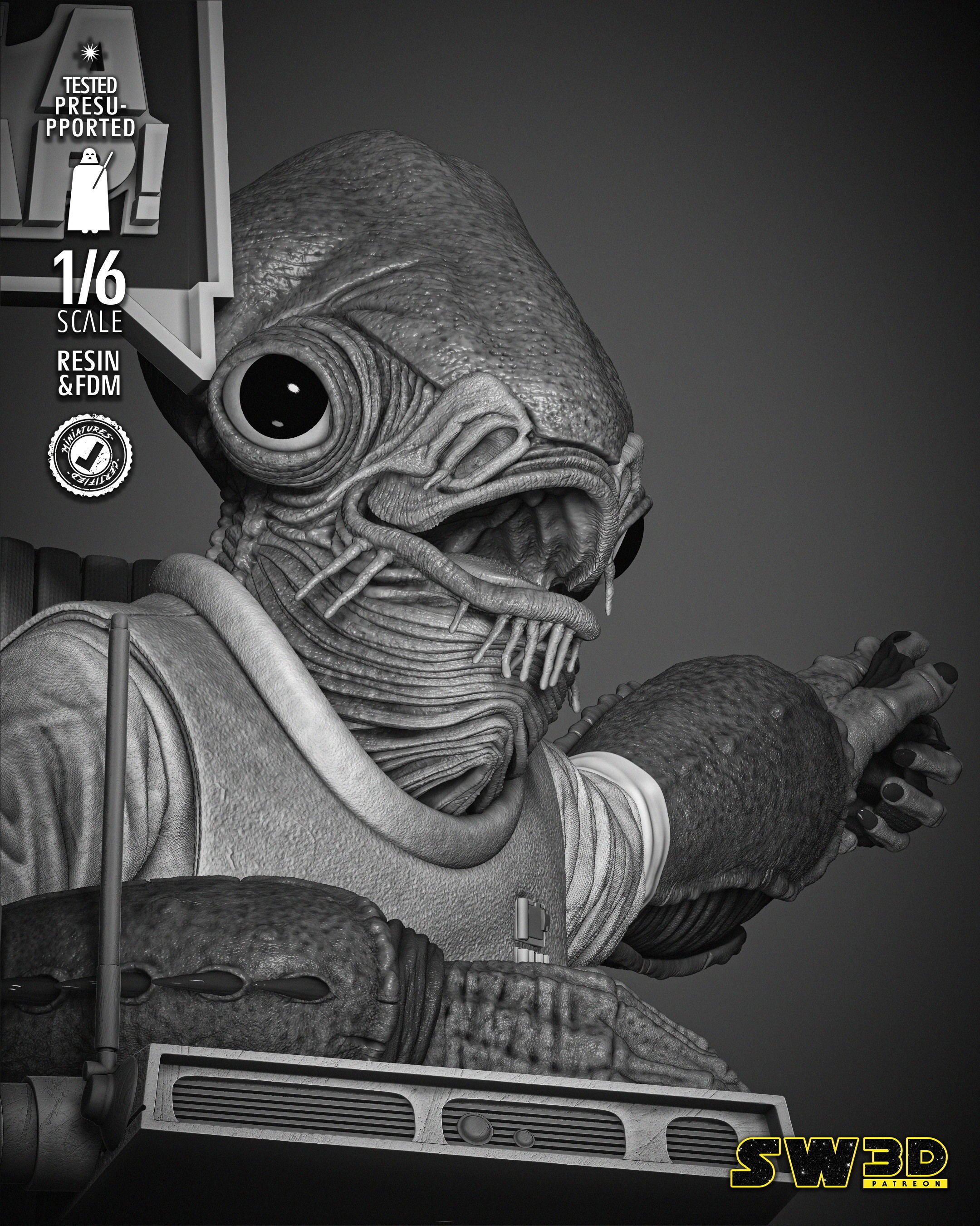 STAR WARS Ackbar Admiral Sculpture 3D print model_21
