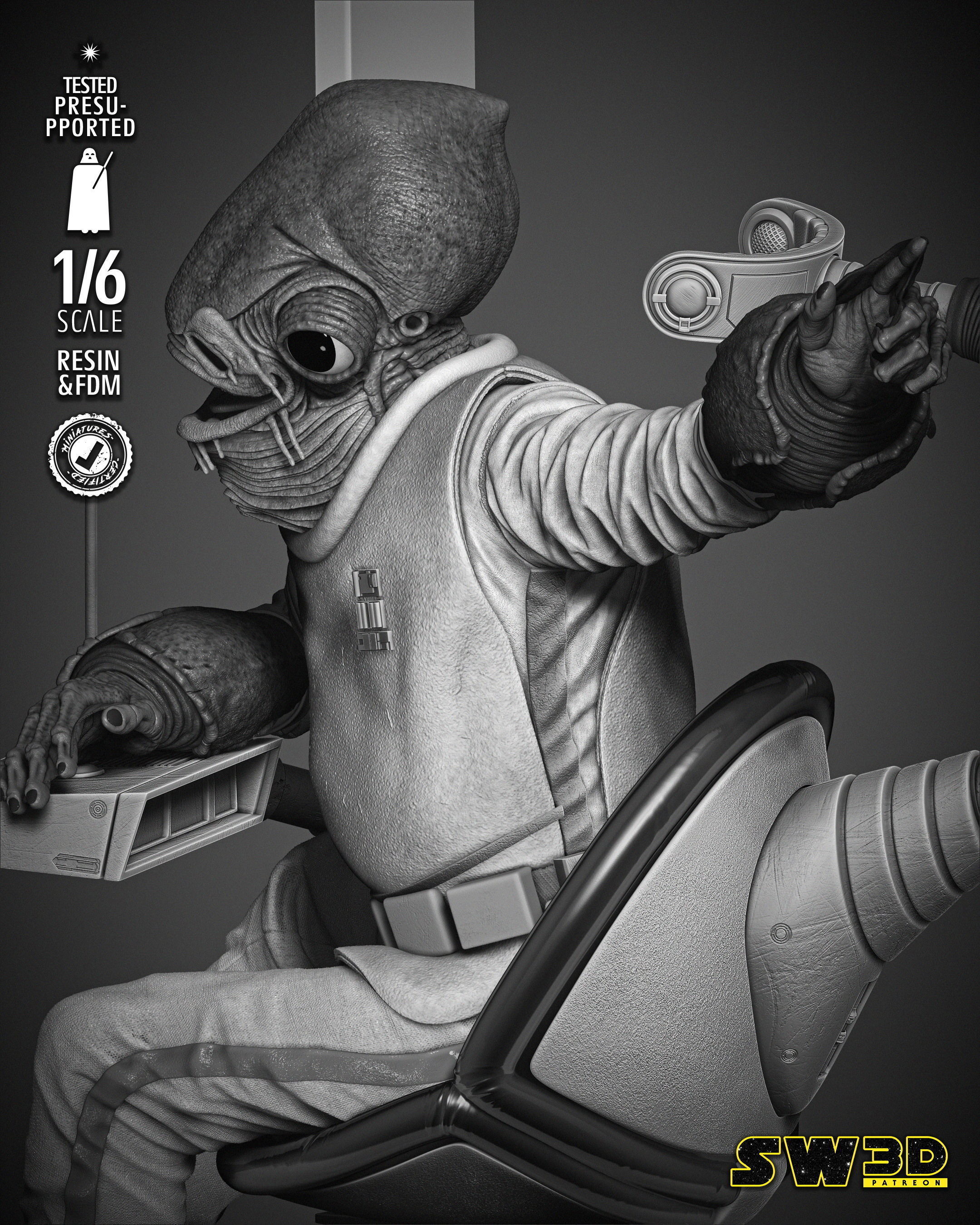 STAR WARS Ackbar Admiral Sculpture 3D print model_5