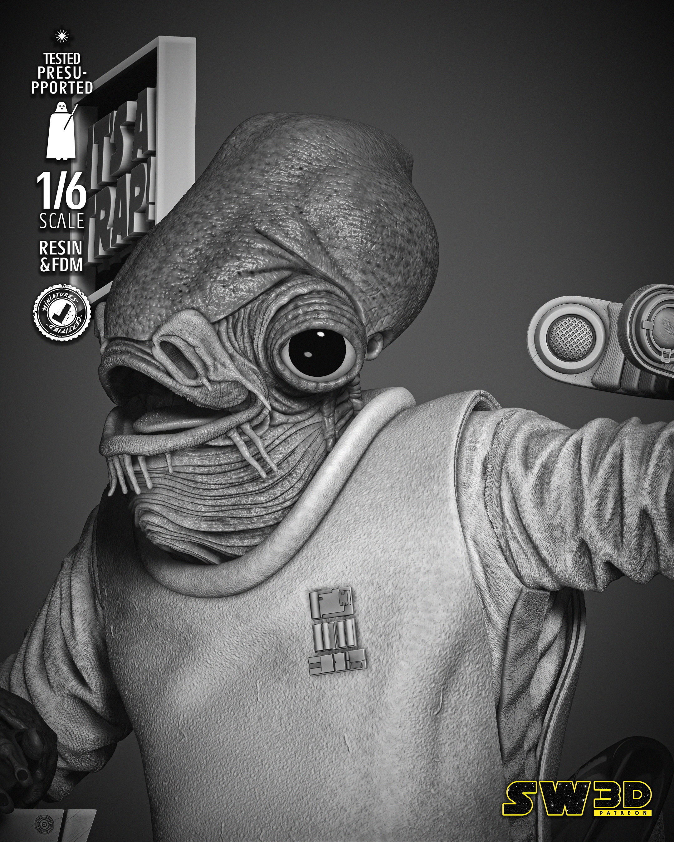 STAR WARS Ackbar Admiral Sculpture 3D print model_46