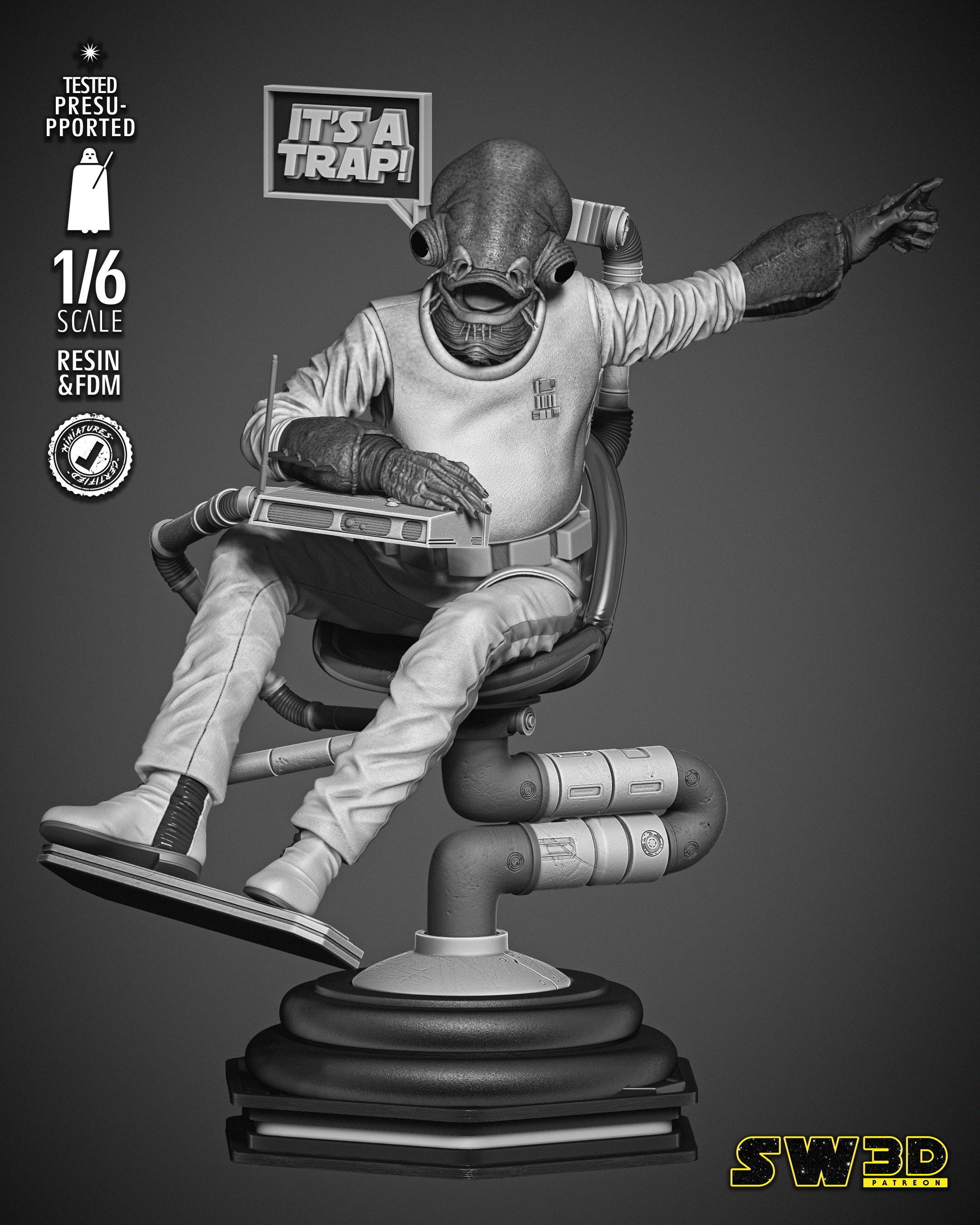 STAR WARS Ackbar Admiral Sculpture 3D print model_7