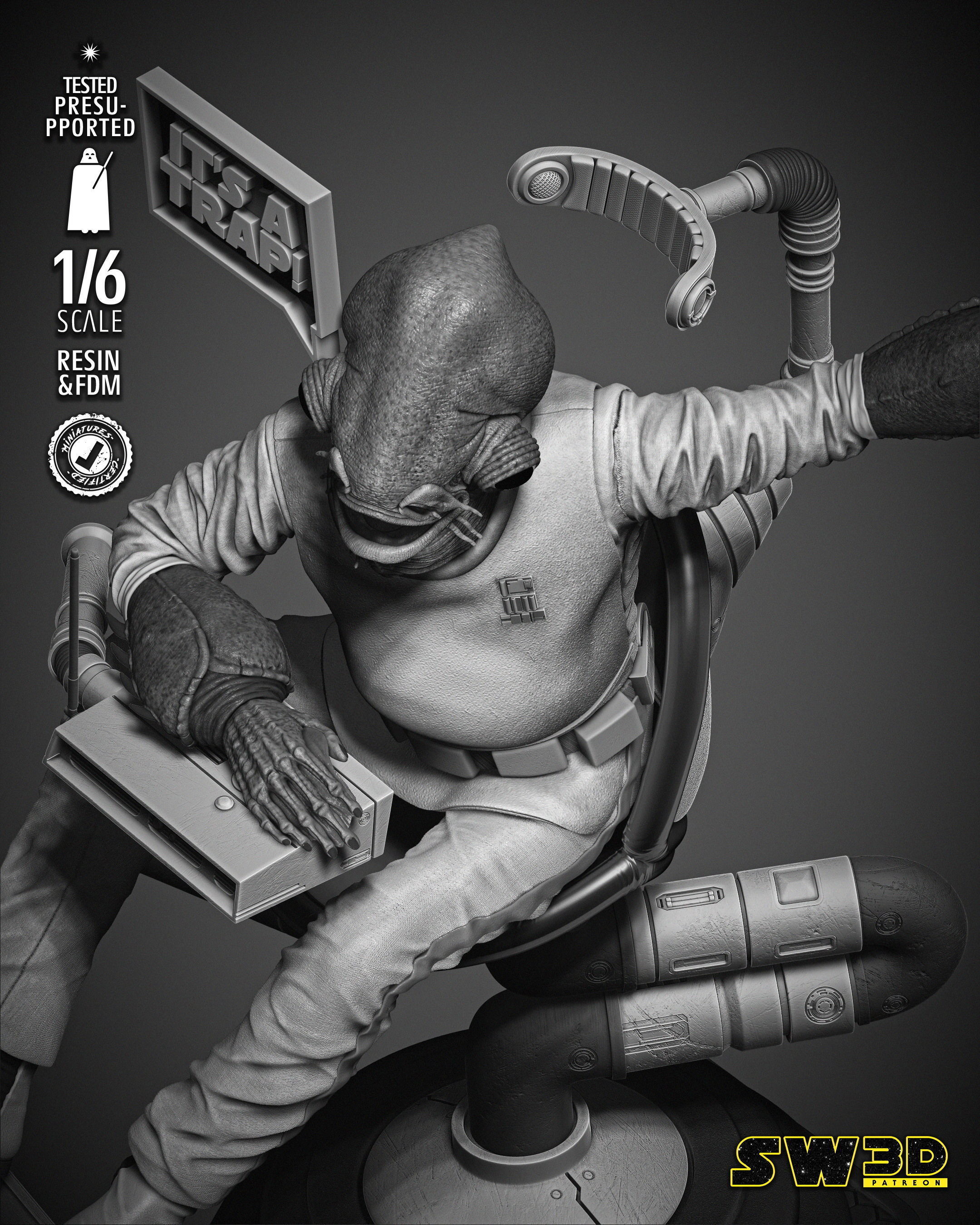 STAR WARS Ackbar Admiral Sculpture 3D print model_9