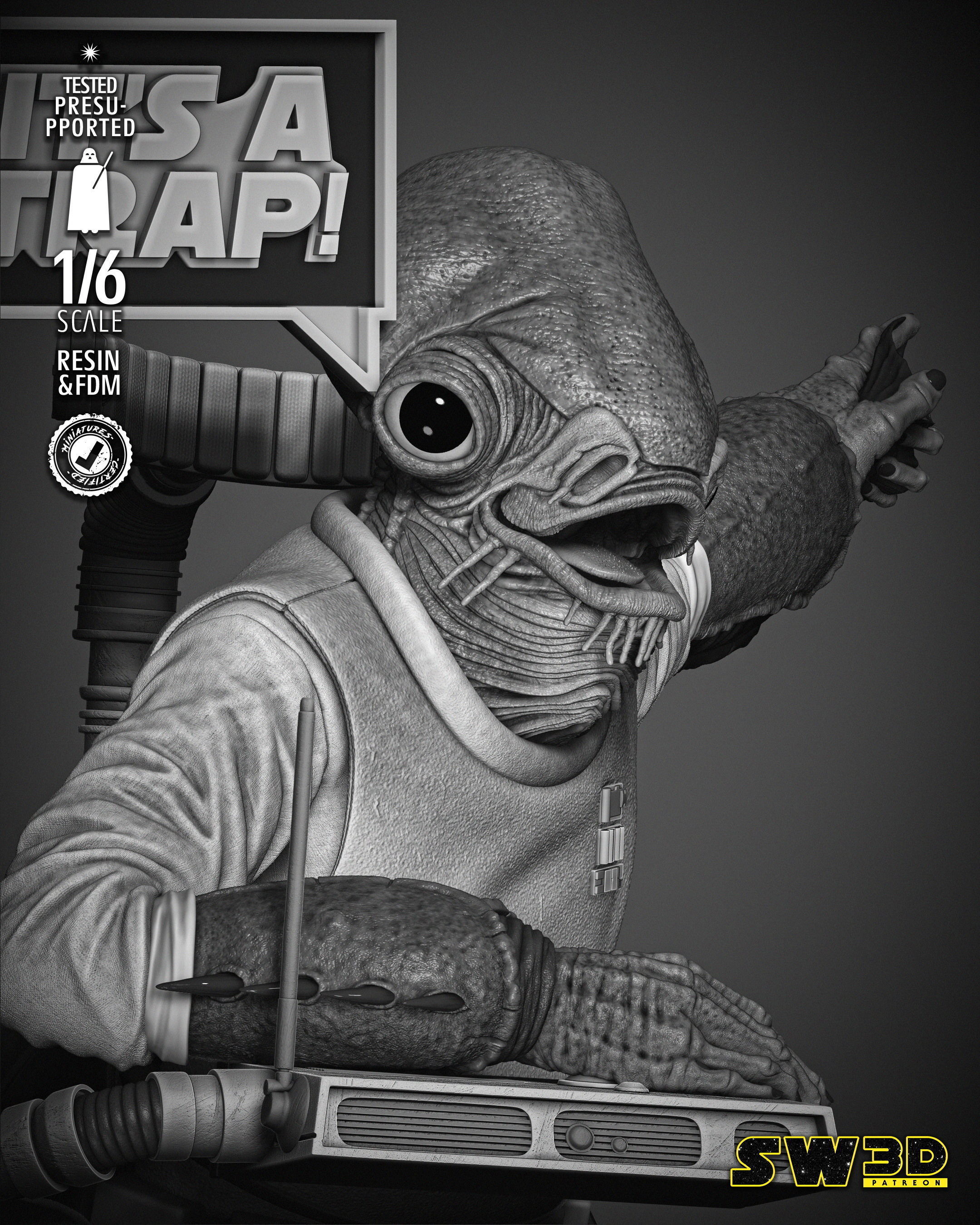 STAR WARS Ackbar Admiral Sculpture 3D print model_37