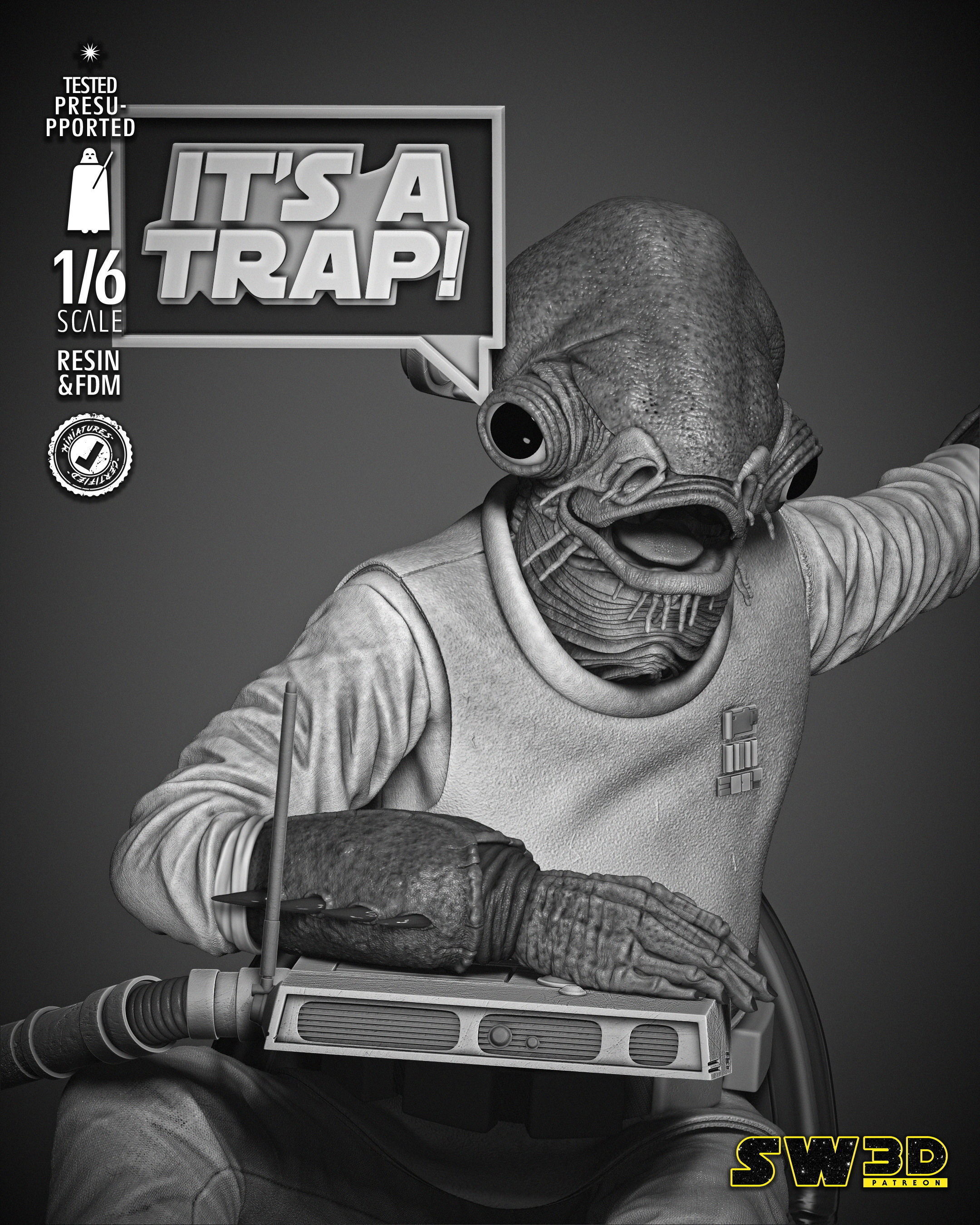 STAR WARS Ackbar Admiral Sculpture 3D print model_10