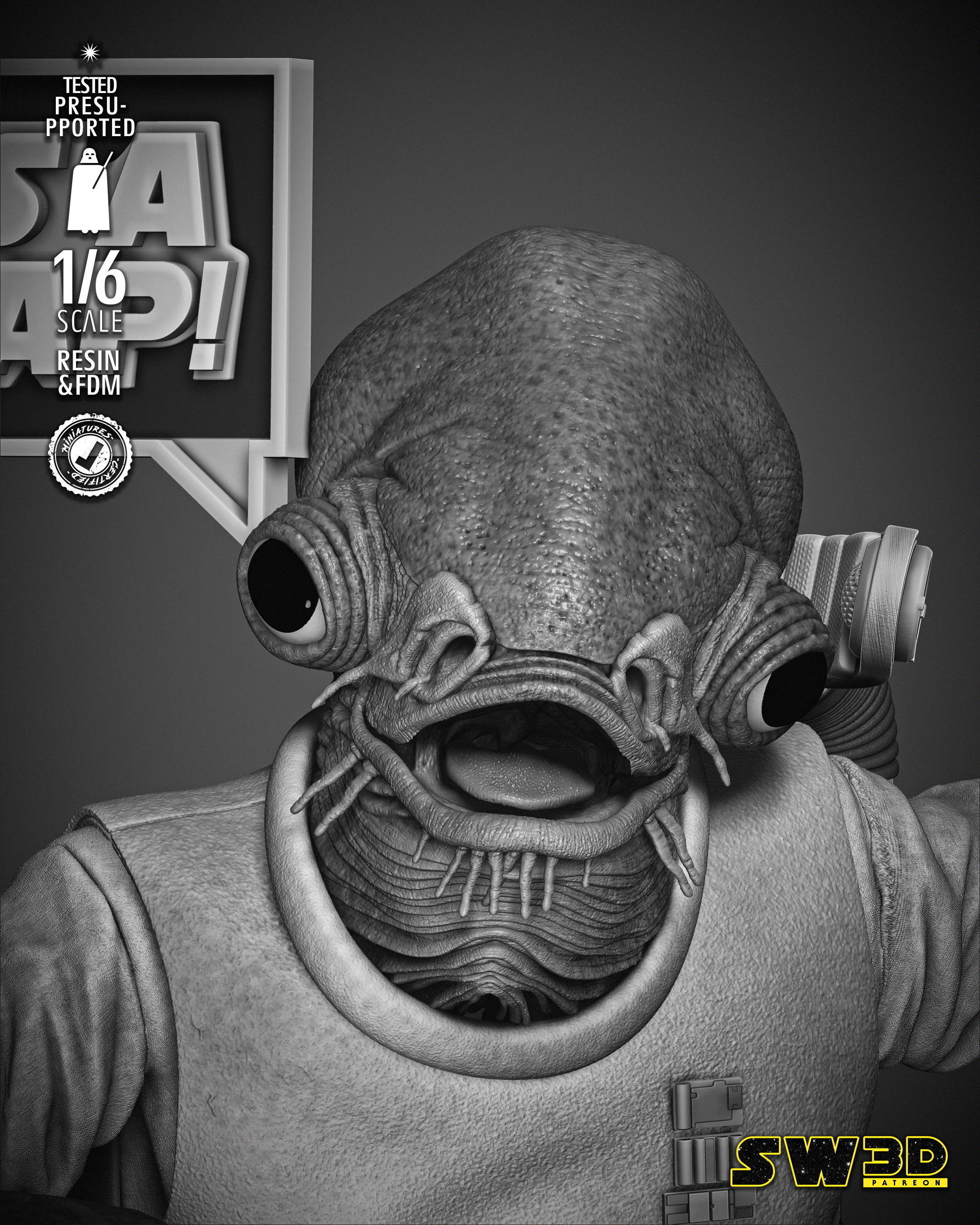 STAR WARS Ackbar Admiral Sculpture 3D print model_18
