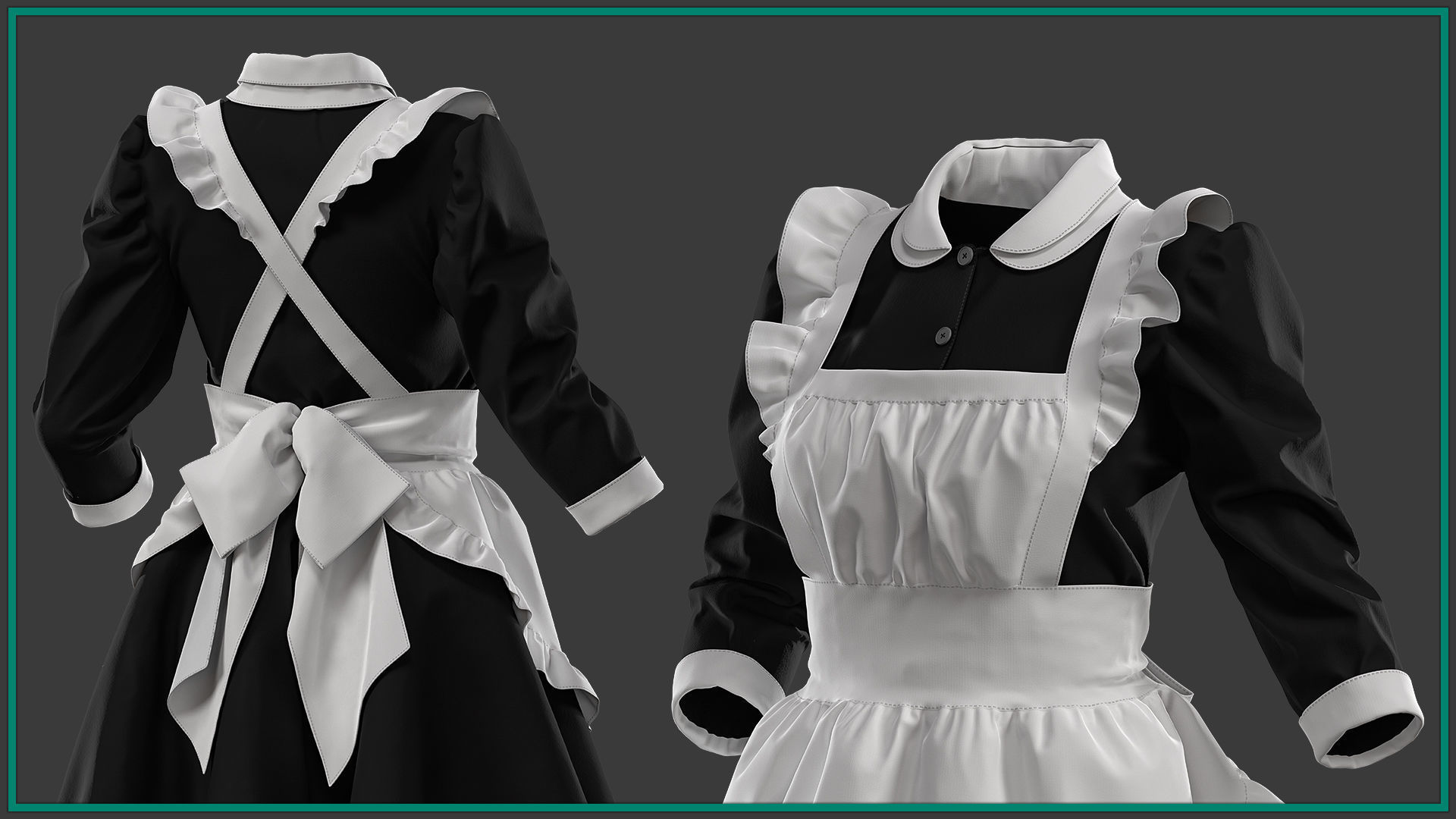 female housemaid uniform with texture 3D model_2