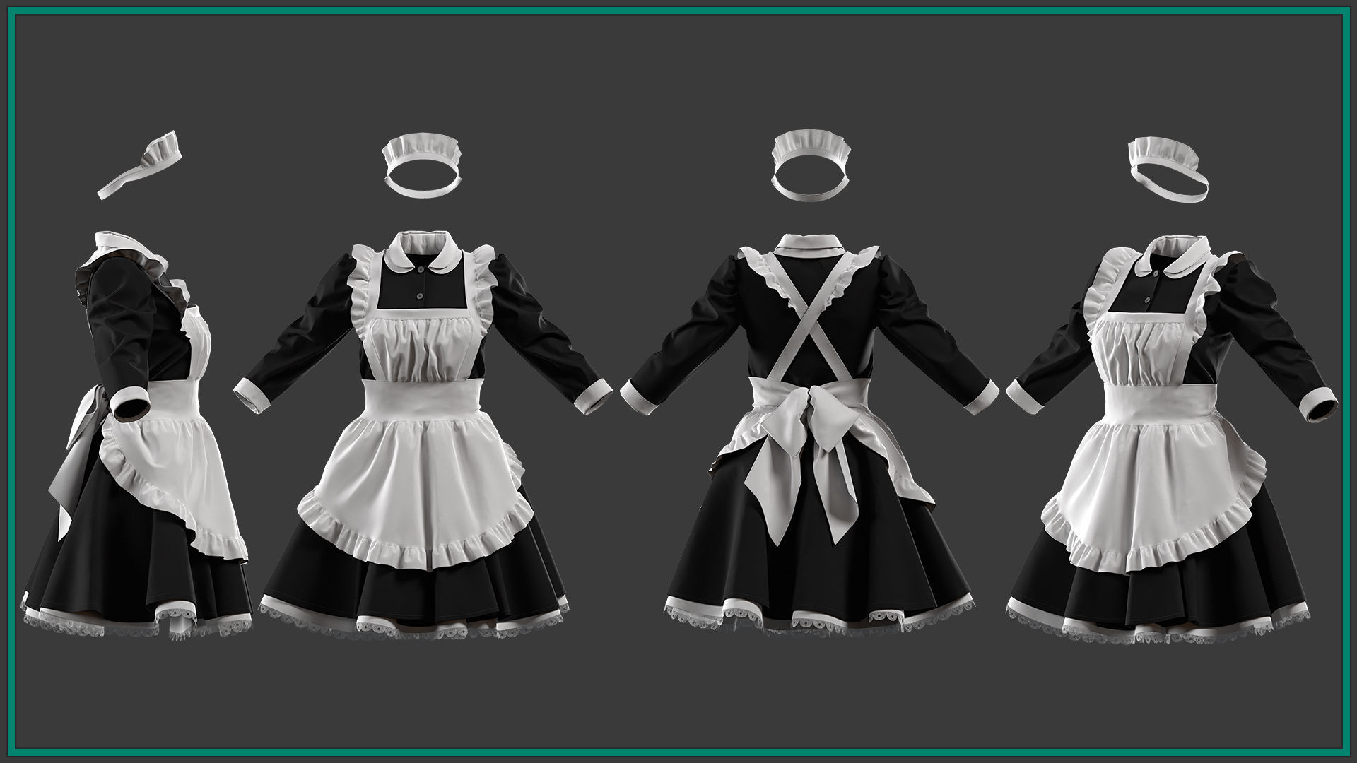 female housemaid uniform with texture 3D model_1