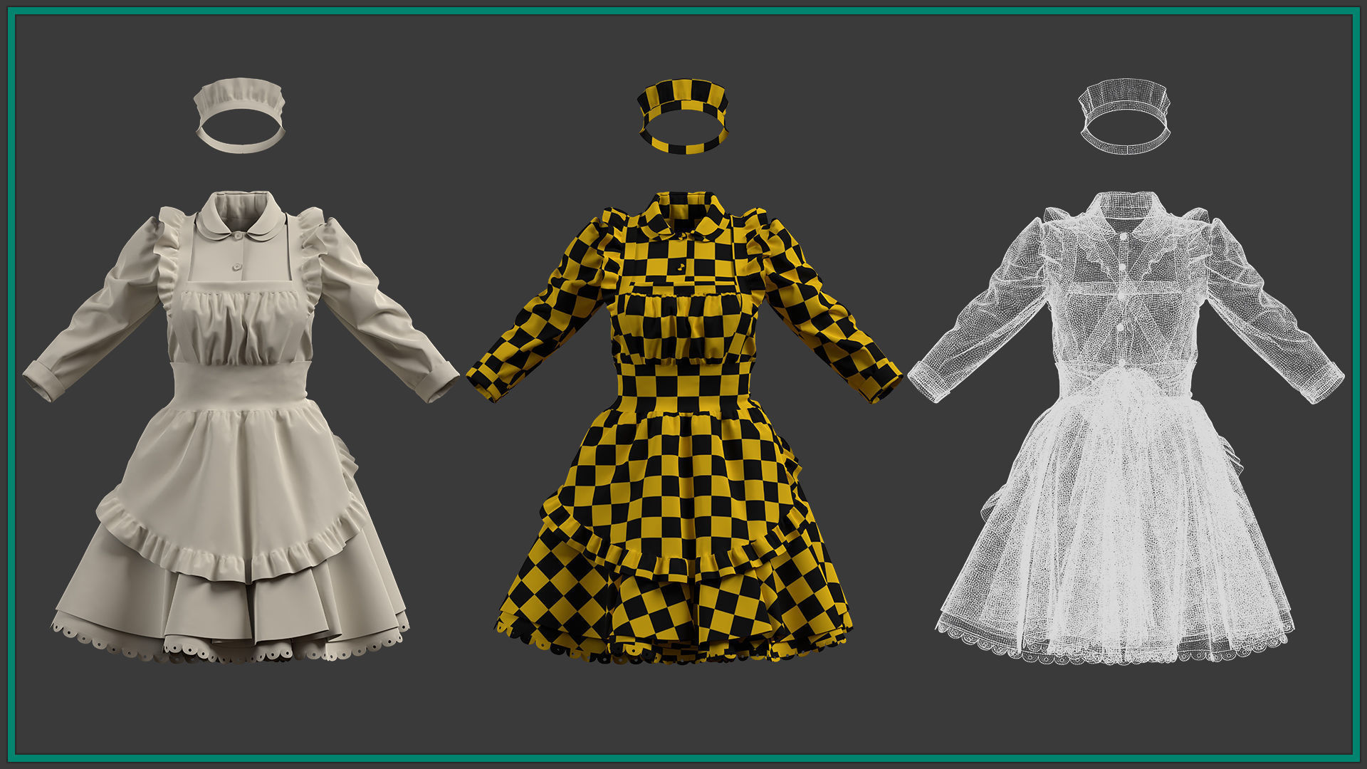 female housemaid uniform with texture 3D model_4