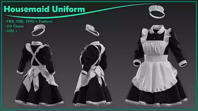 female housemaid uniform with texture 3D model female housemaid uniform with texture 3D model