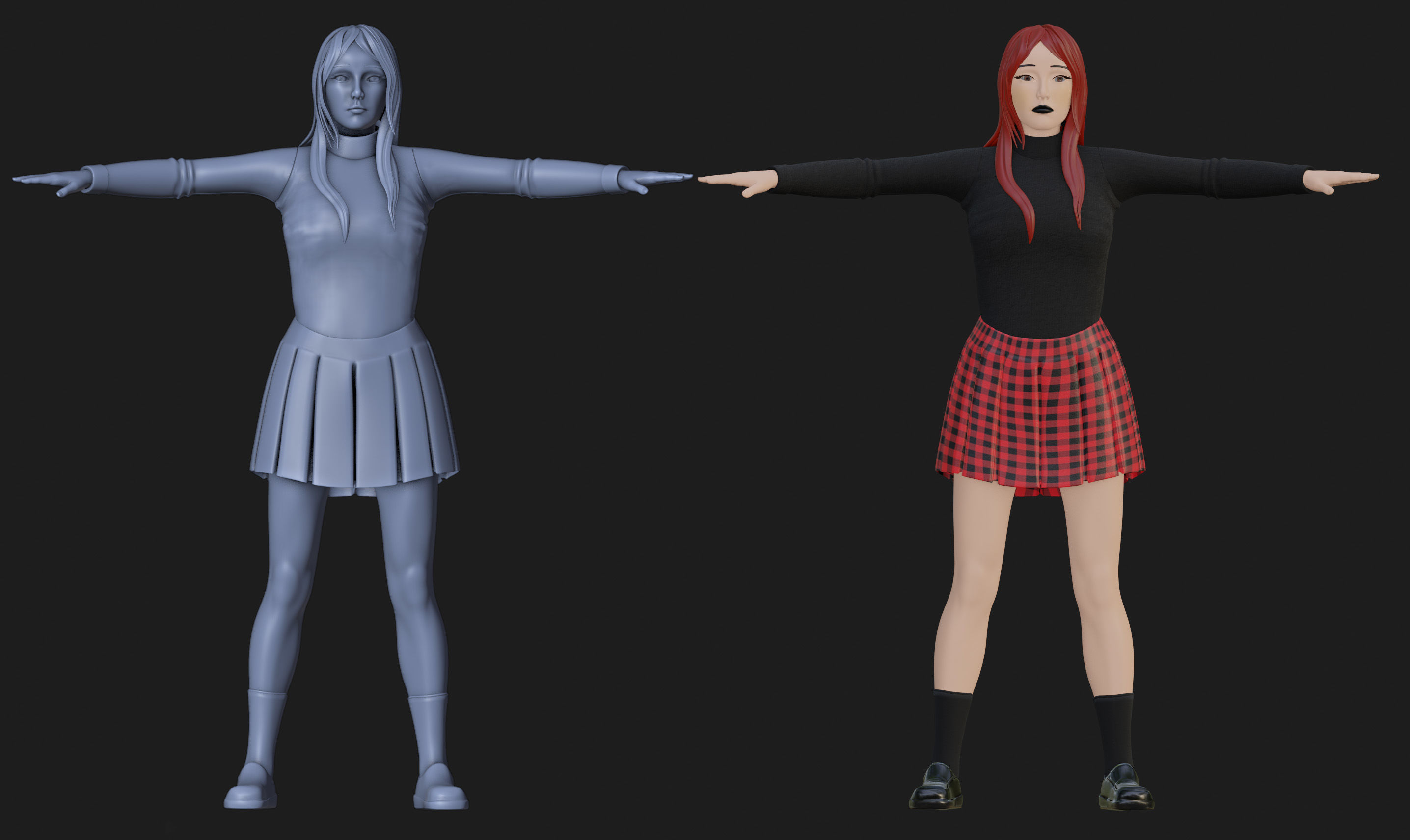 Anime Goth Girl - Rigged 3D model_7