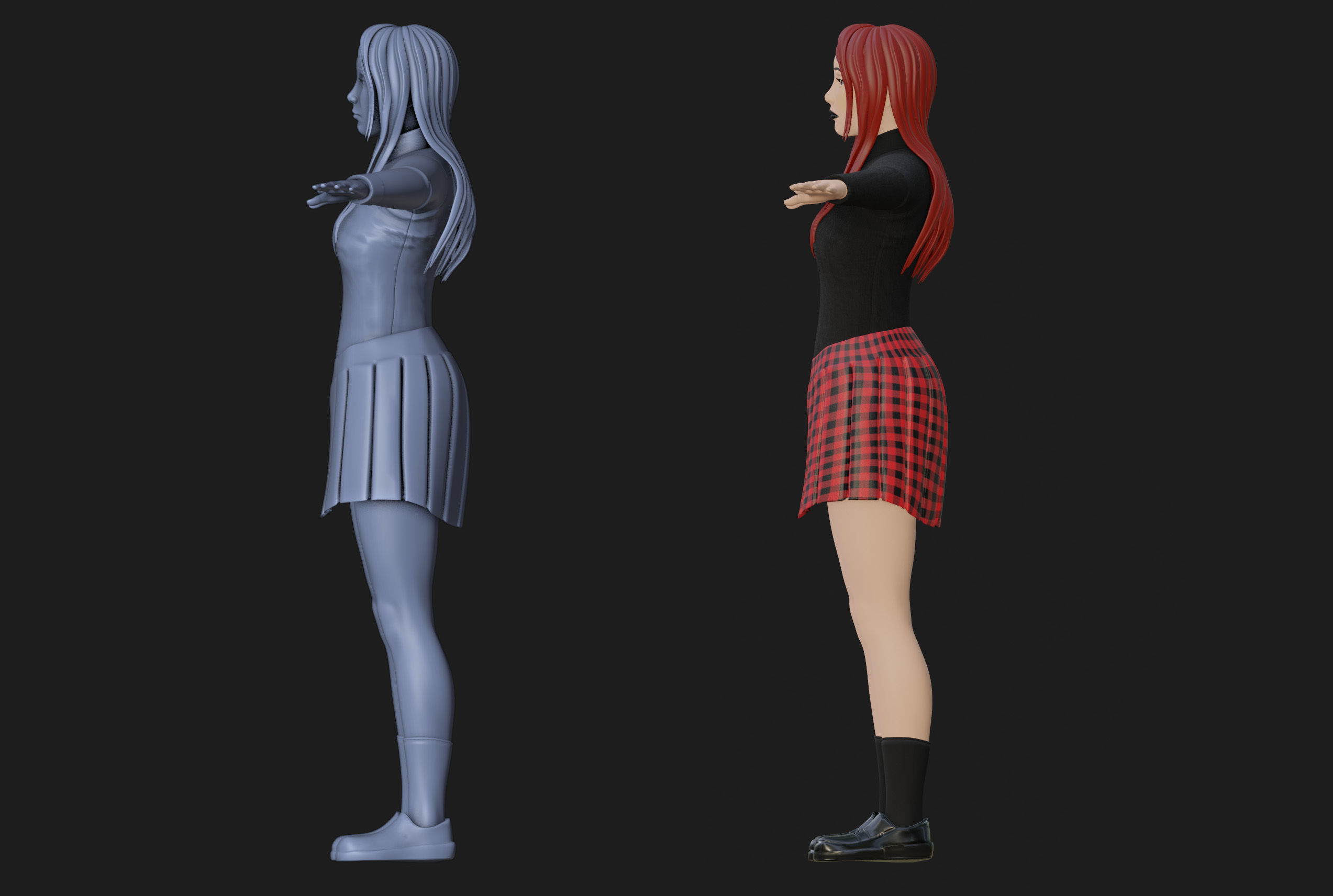 Anime Goth Girl - Rigged 3D model_8