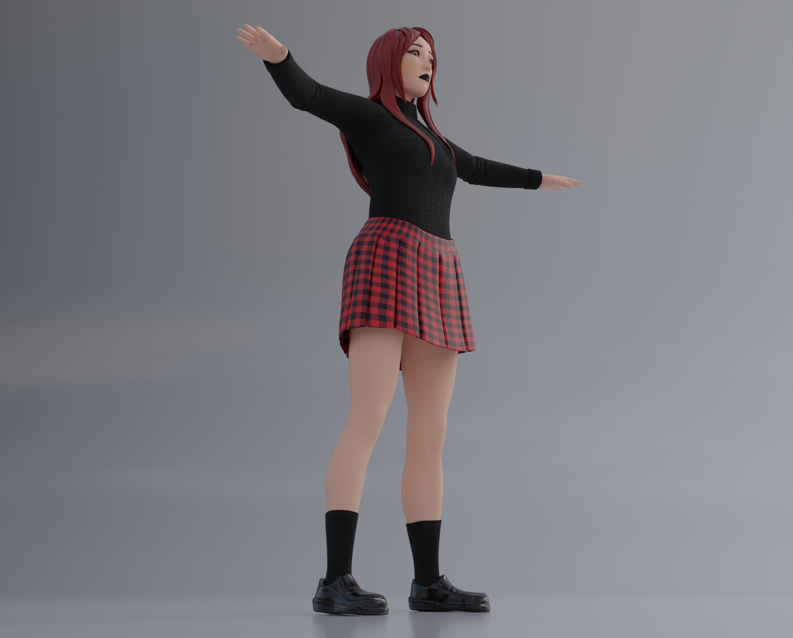 Anime Goth Girl - Rigged 3D model_4