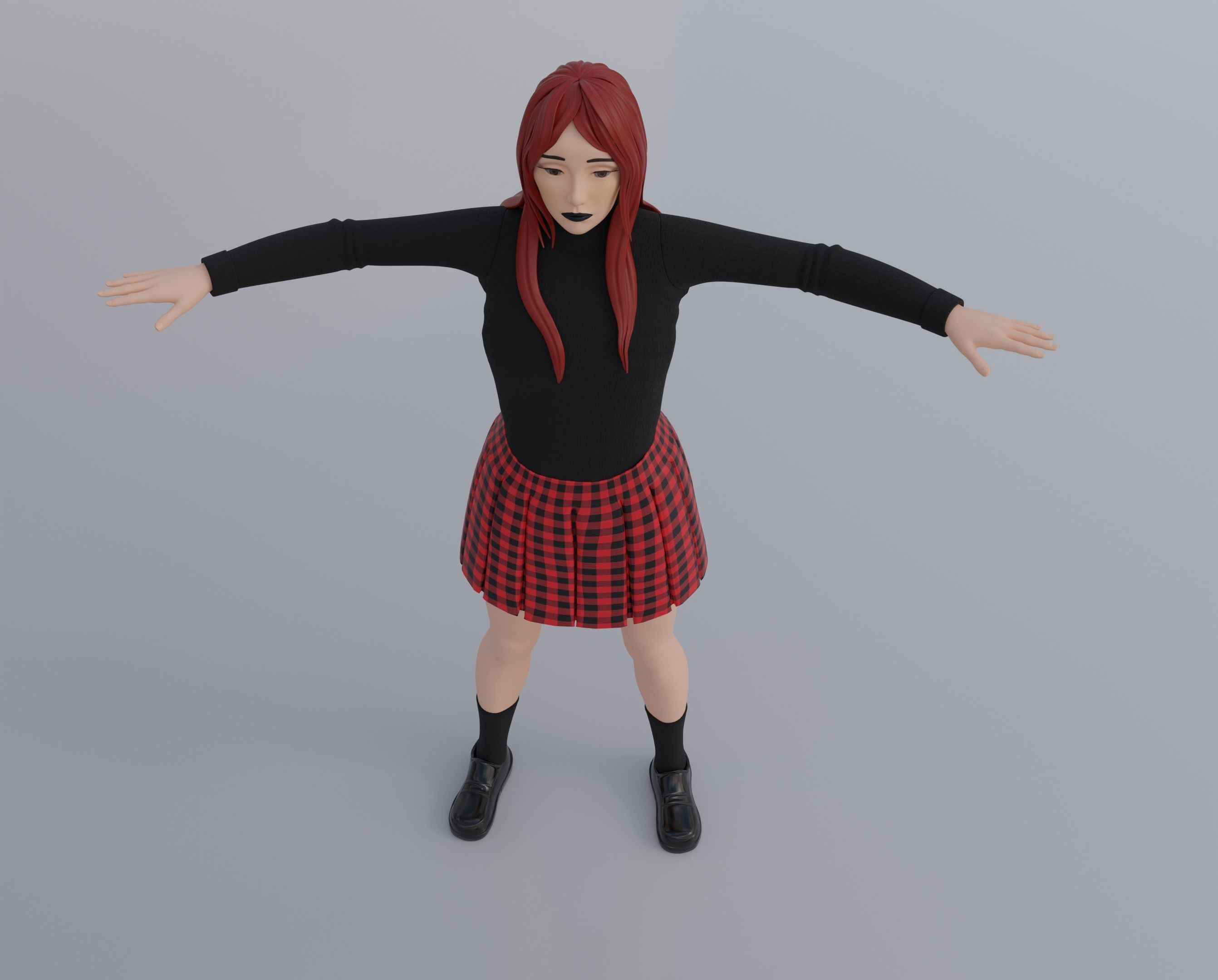 Anime Goth Girl - Rigged 3D model_2