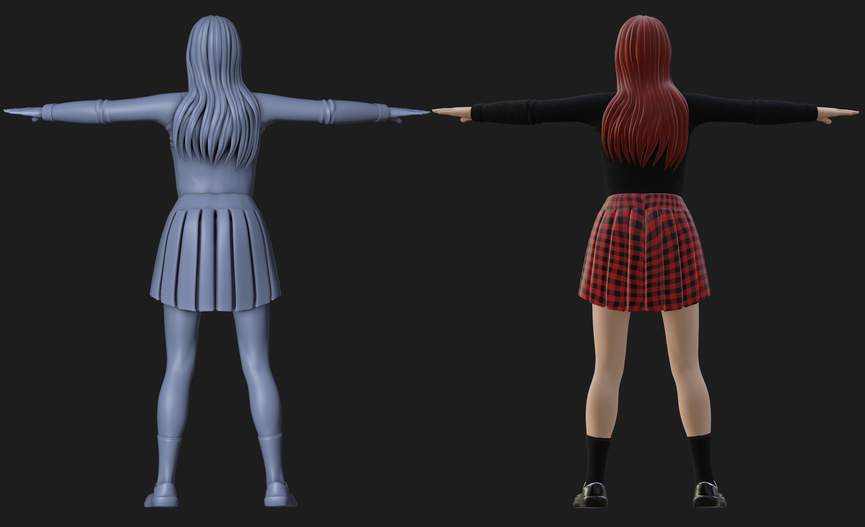 Anime Goth Girl - Rigged 3D model_9
