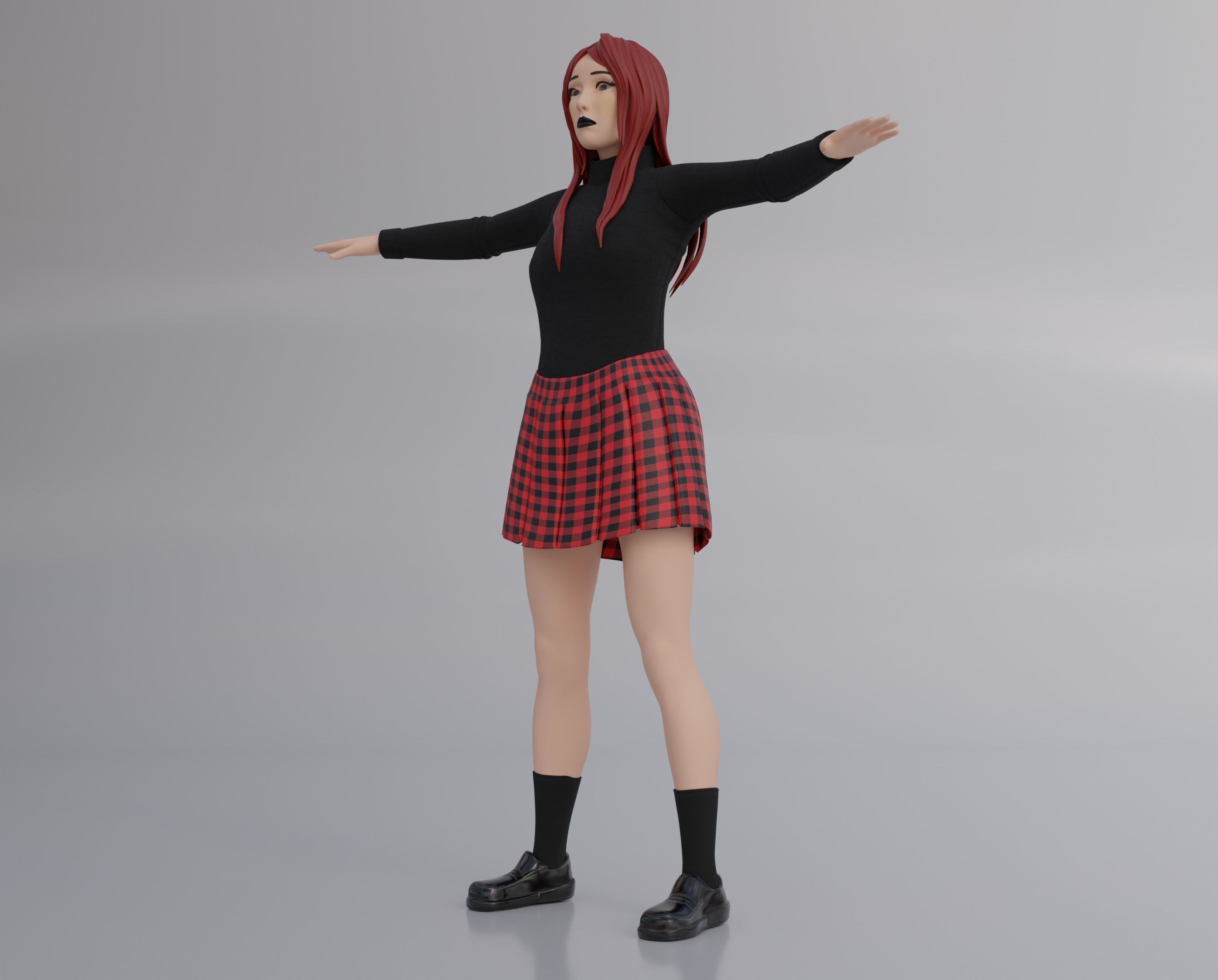 Anime Goth Girl - Rigged 3D model_1